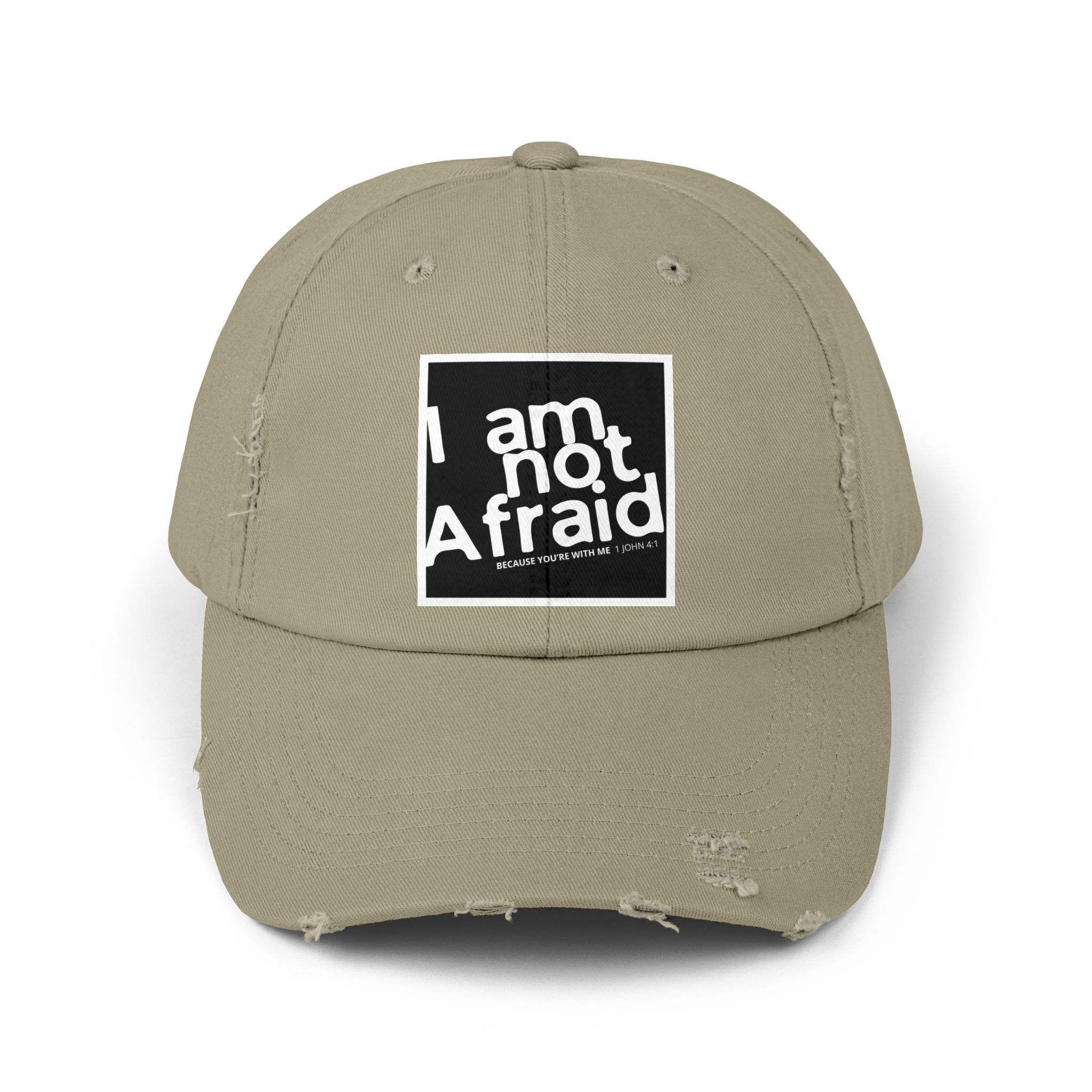 I’m Not Afraid, Distressed Hat - 1 John 4:1, Christian Apparel - Image 13