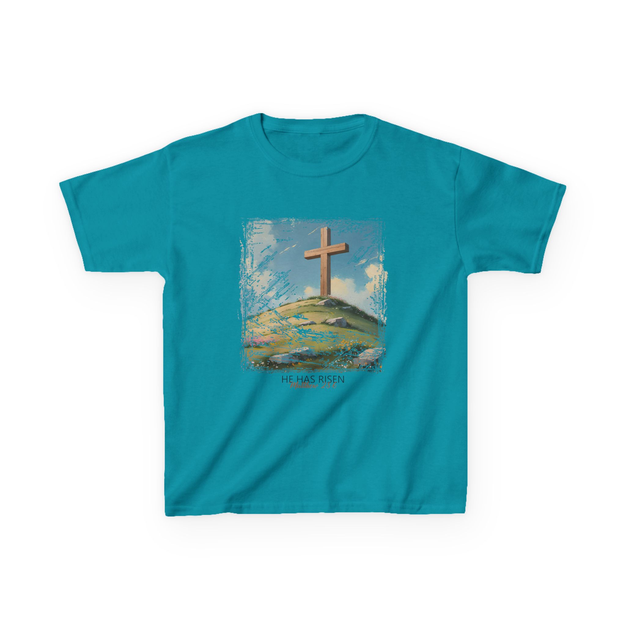 He Has Risen Matthew 28:6 - Inspirational Kids Christian T-Shirt by Love316 - Image 2