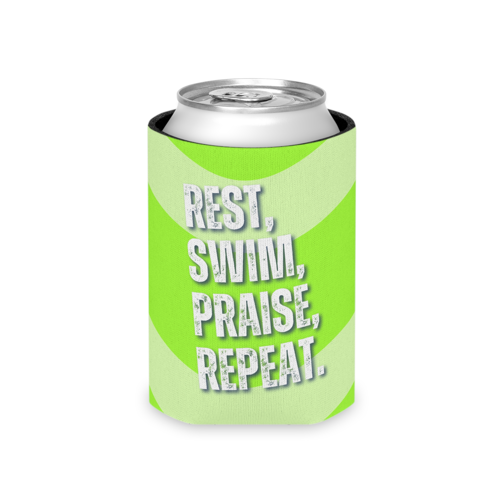 Can Cooler - 'Rest, Swim, Praise, Repeat' Design, Perfect for Summer Drinks