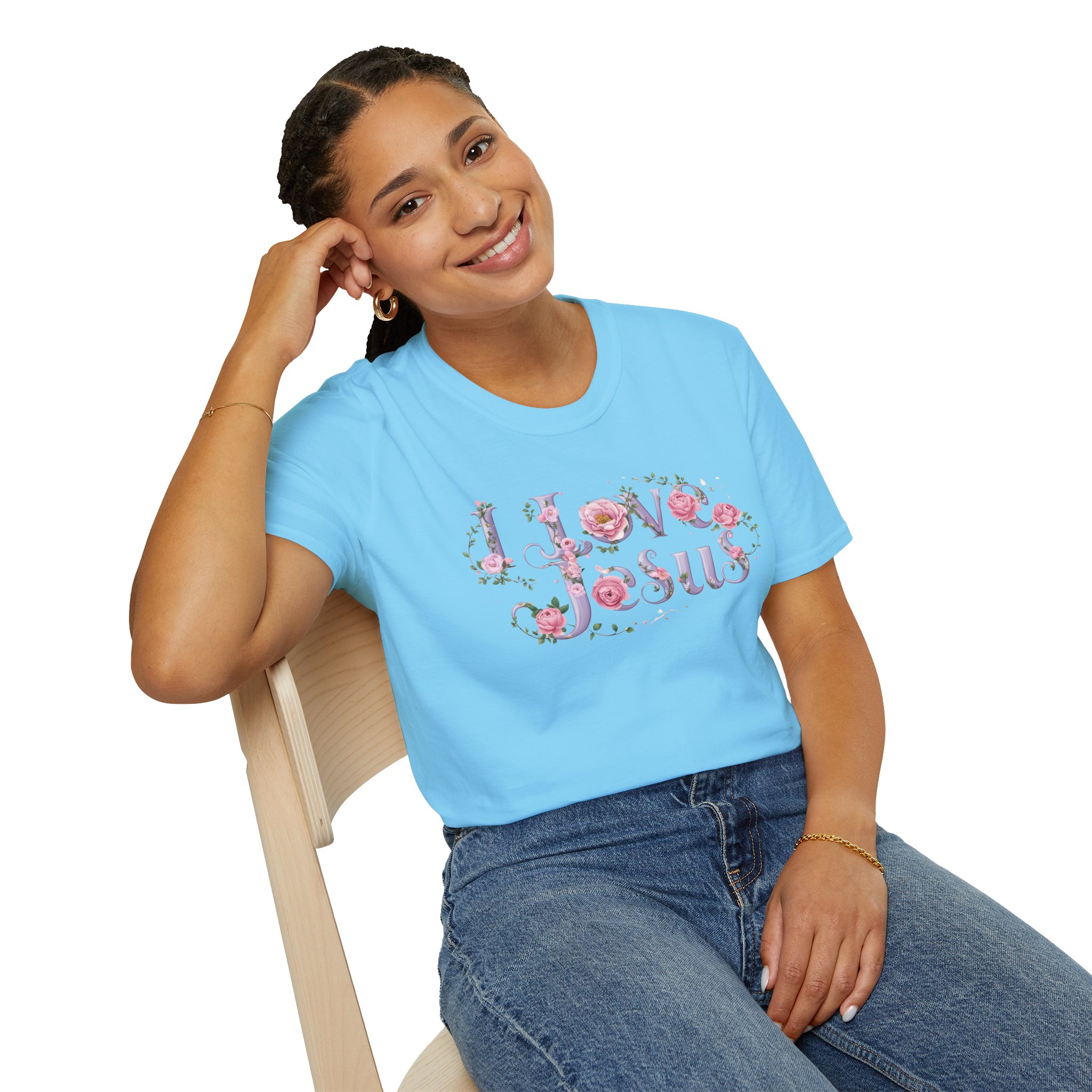 Floral 'I Love Jesus' T-Shirt - Feminine Christian Top - Soft Cotton Tee - Image 66