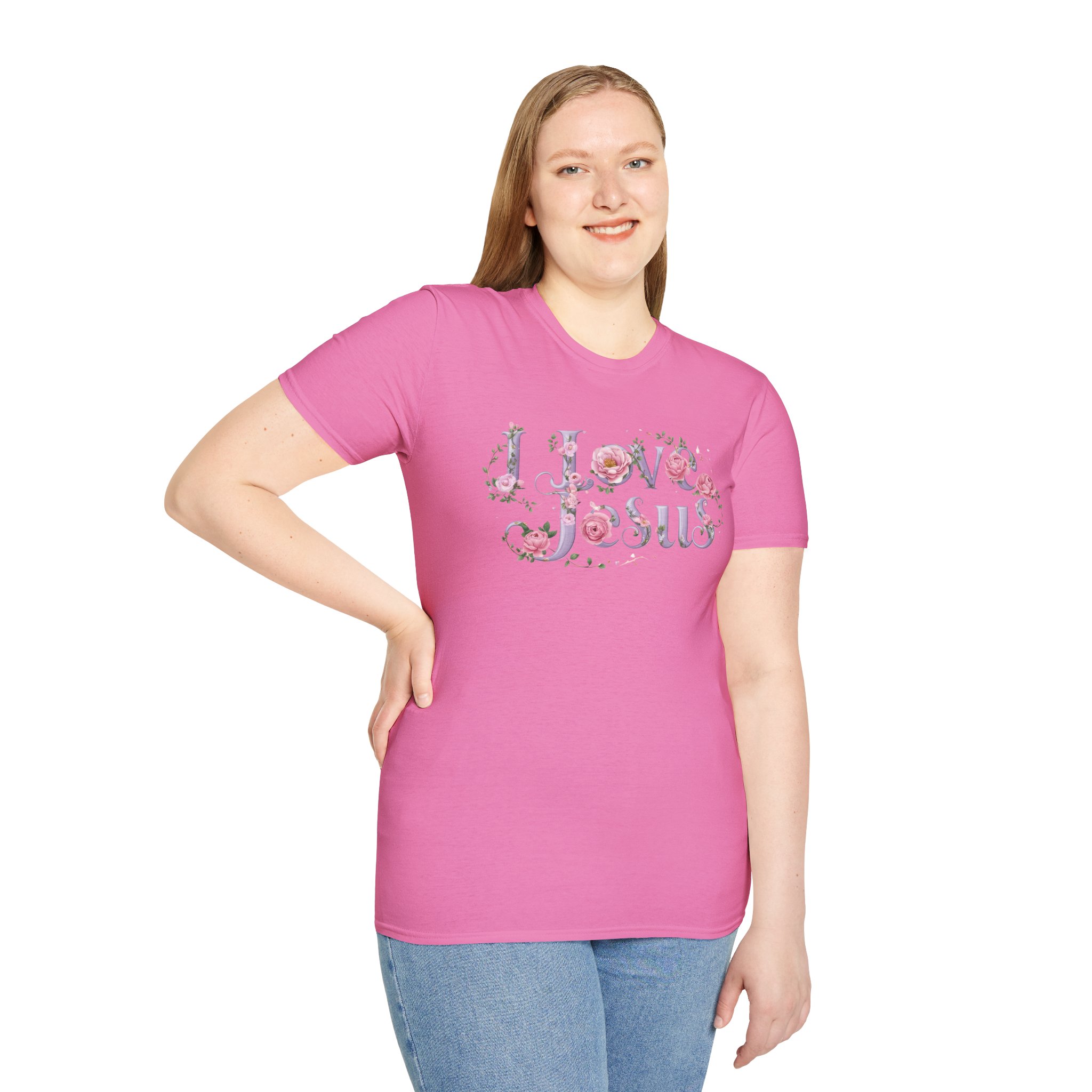 Floral 'I Love Jesus' T-Shirt - Feminine Christian Top - Soft Cotton Tee - Image 85