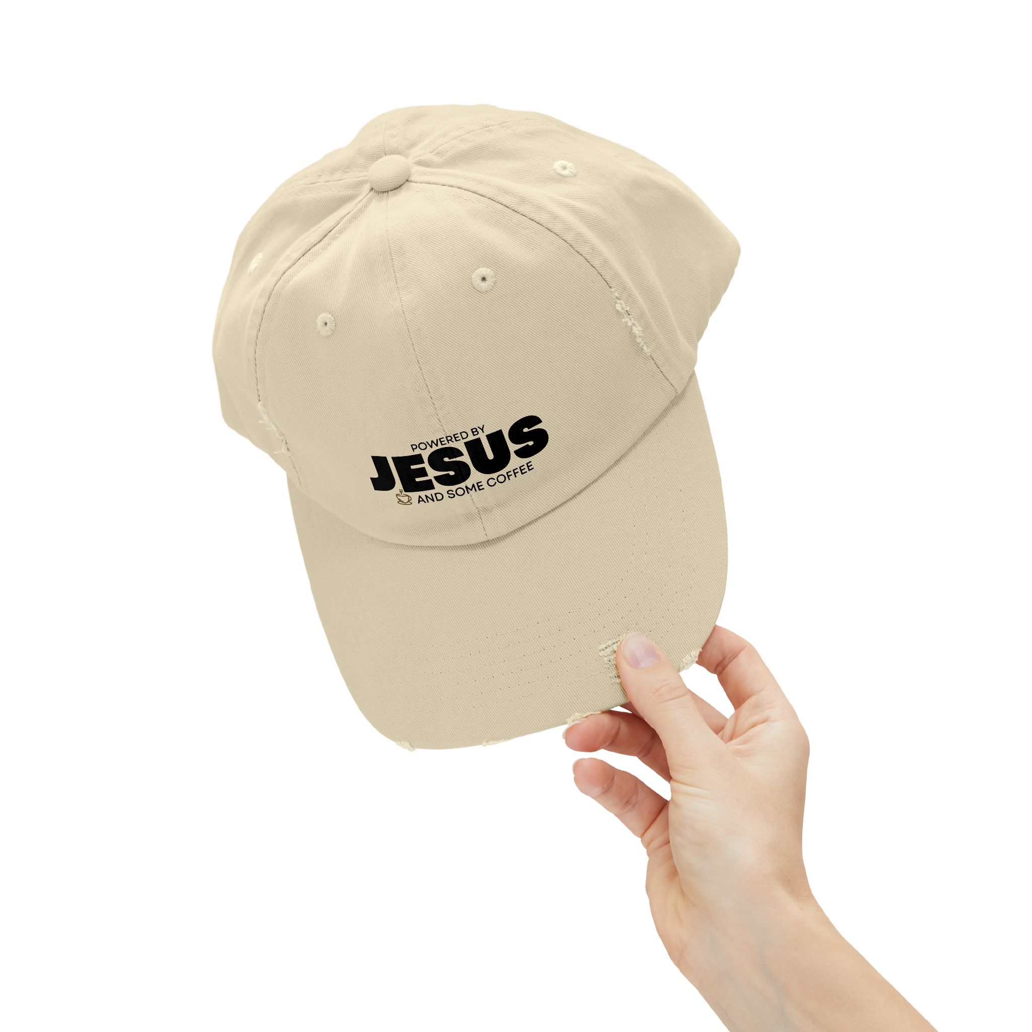 Powered by Jesus - Distressed Hat - Christian Apparel, Fun Design - Image 8