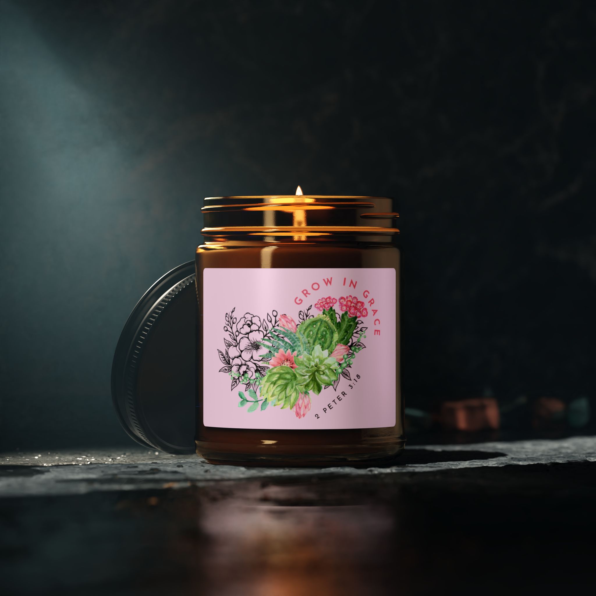 Grow in Grace, Scented Candle - 2 Peter 3:18, Christian Home Decor