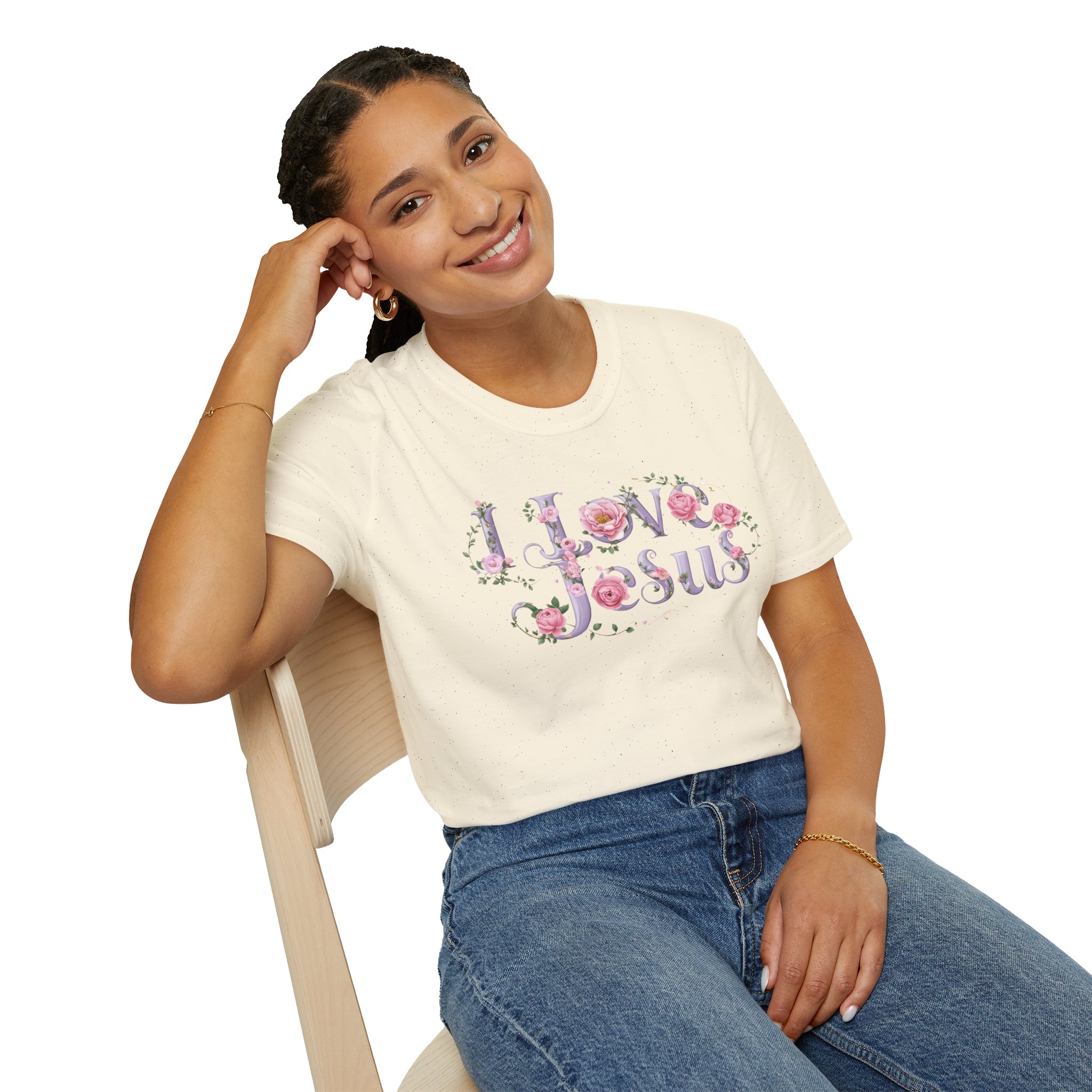 Floral 'I Love Jesus' T-Shirt - Feminine Christian Top - Soft Cotton Tee - Image 33