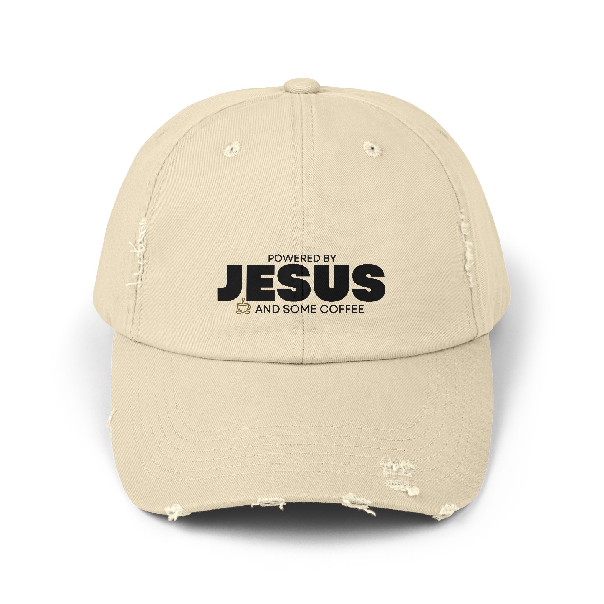 Powered by Jesus - Distressed Hat - Christian Apparel, Fun Design