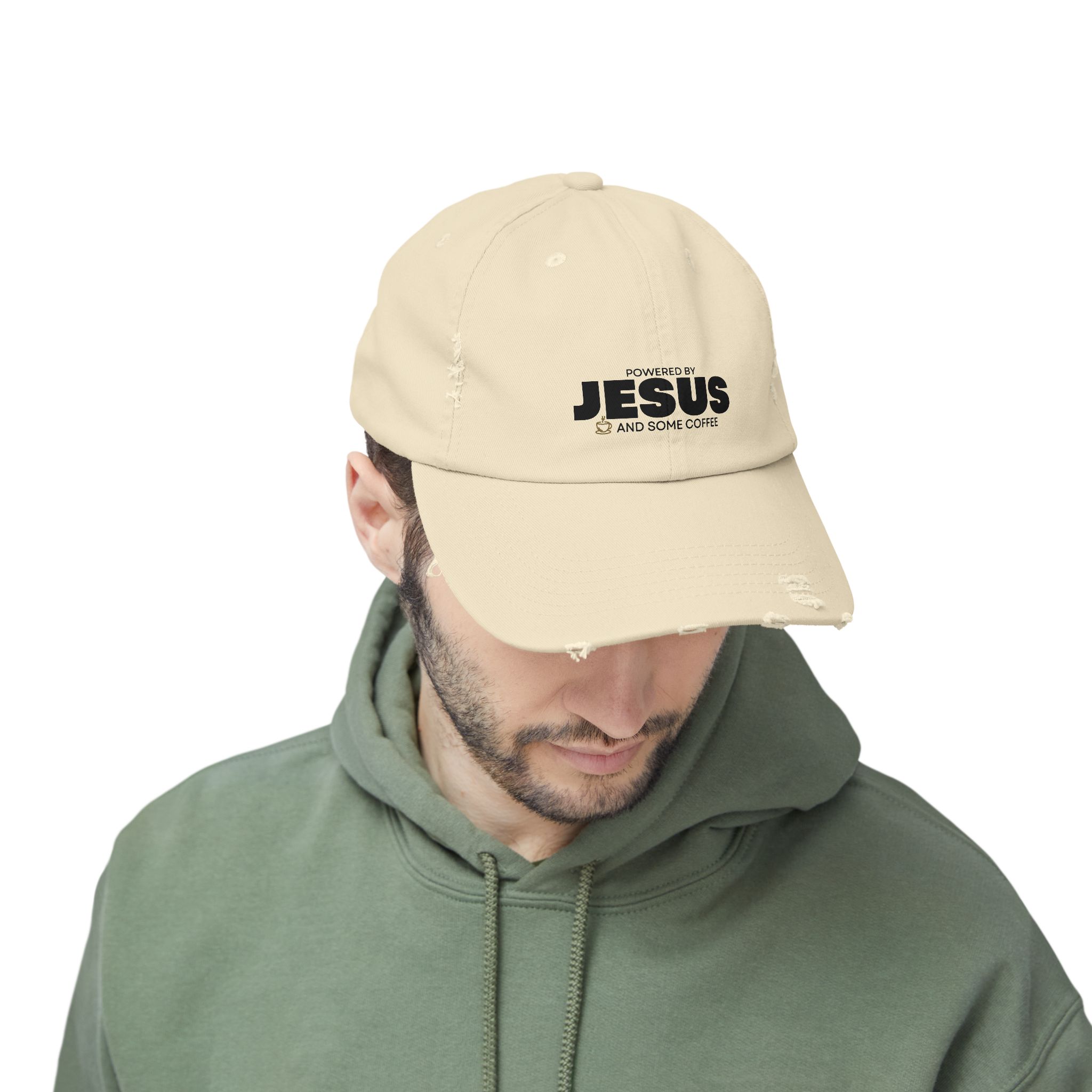 Powered by Jesus - Distressed Hat - Christian Apparel, Fun Design - Image 6