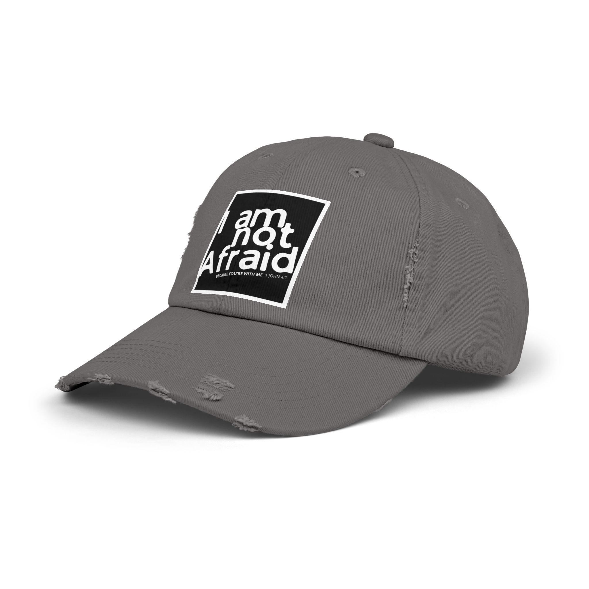 I’m Not Afraid, Distressed Hat - 1 John 4:1, Christian Apparel - Image 22