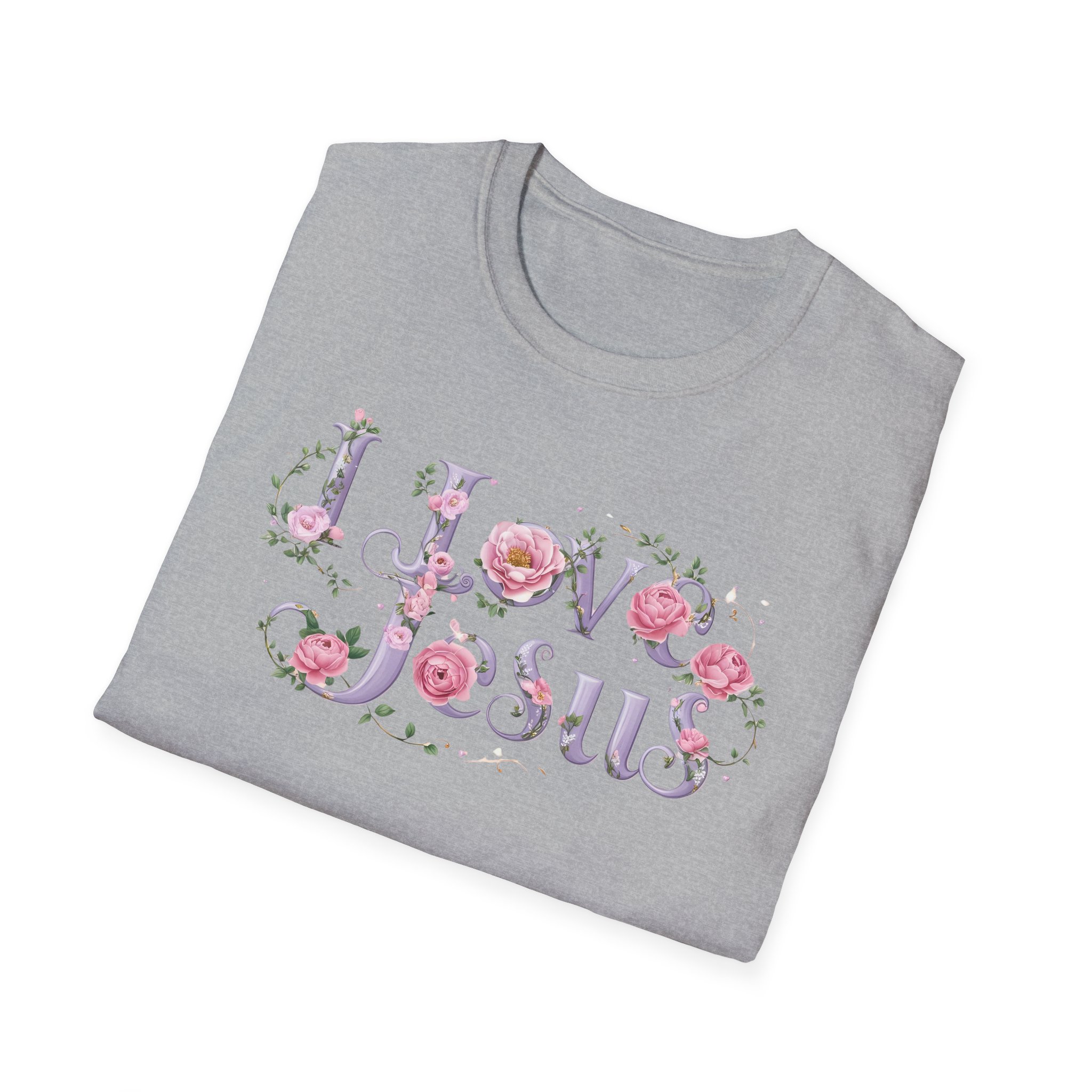 Floral 'I Love Jesus' T-Shirt - Feminine Christian Top - Soft Cotton Tee - Image 28