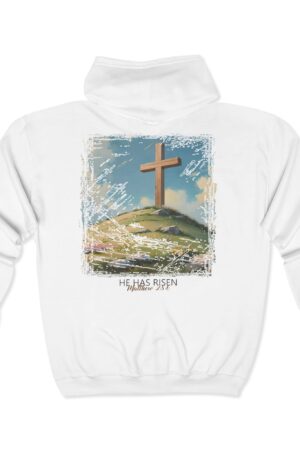 Unisex Full Zip Hoodie: "He is Risen" – Inspirational Back Print Design