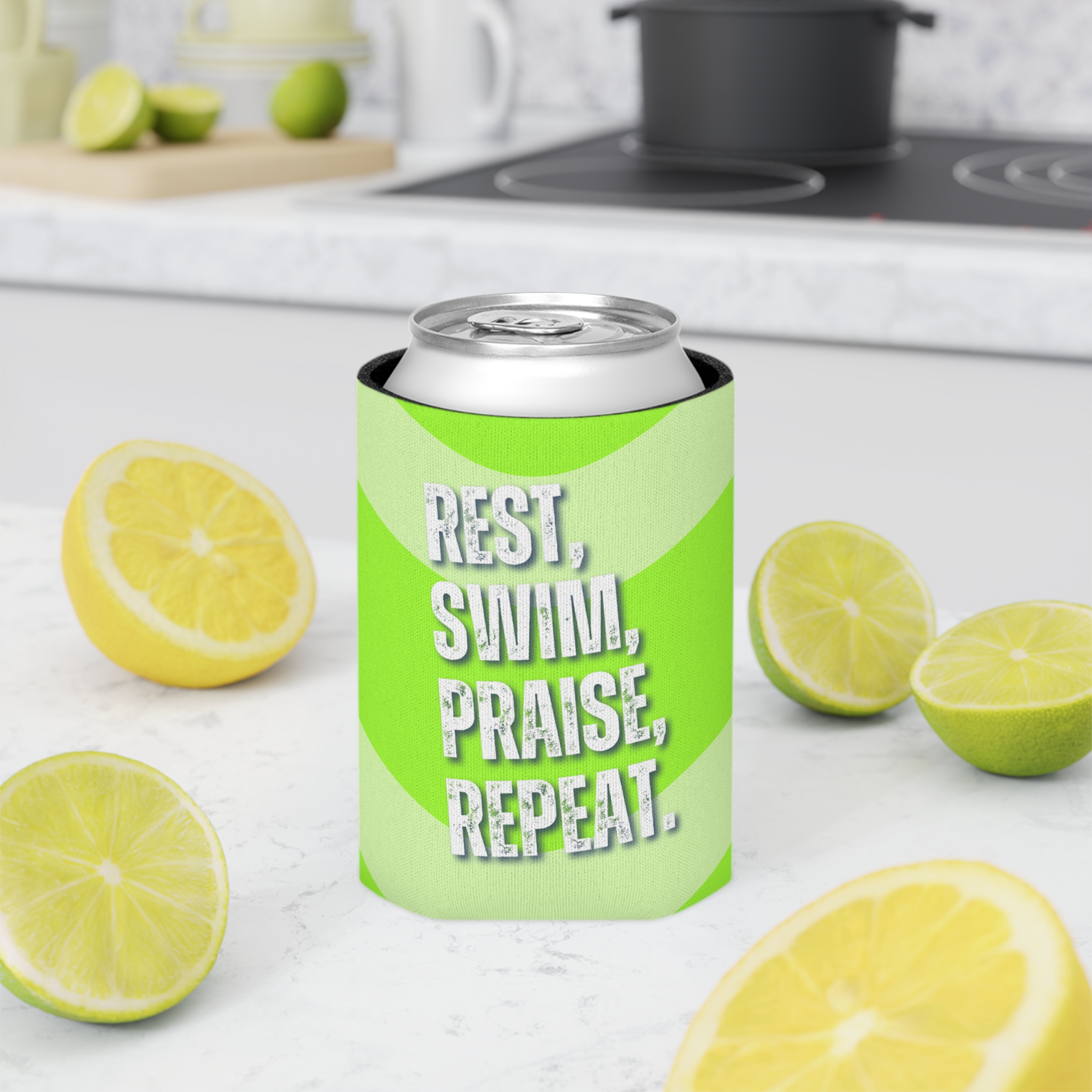 Can Cooler - 'Rest, Swim, Praise, Repeat' Design, Perfect for Summer Drinks - Image 6