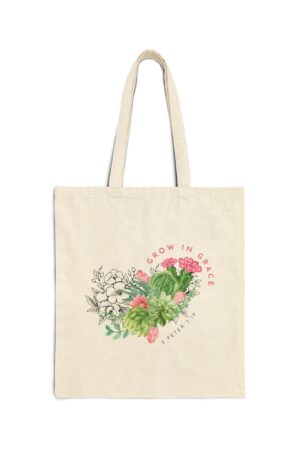 Grow in Grace Tote Bag - Floral Christian Canvas Bag - 2 Peter 3:18"