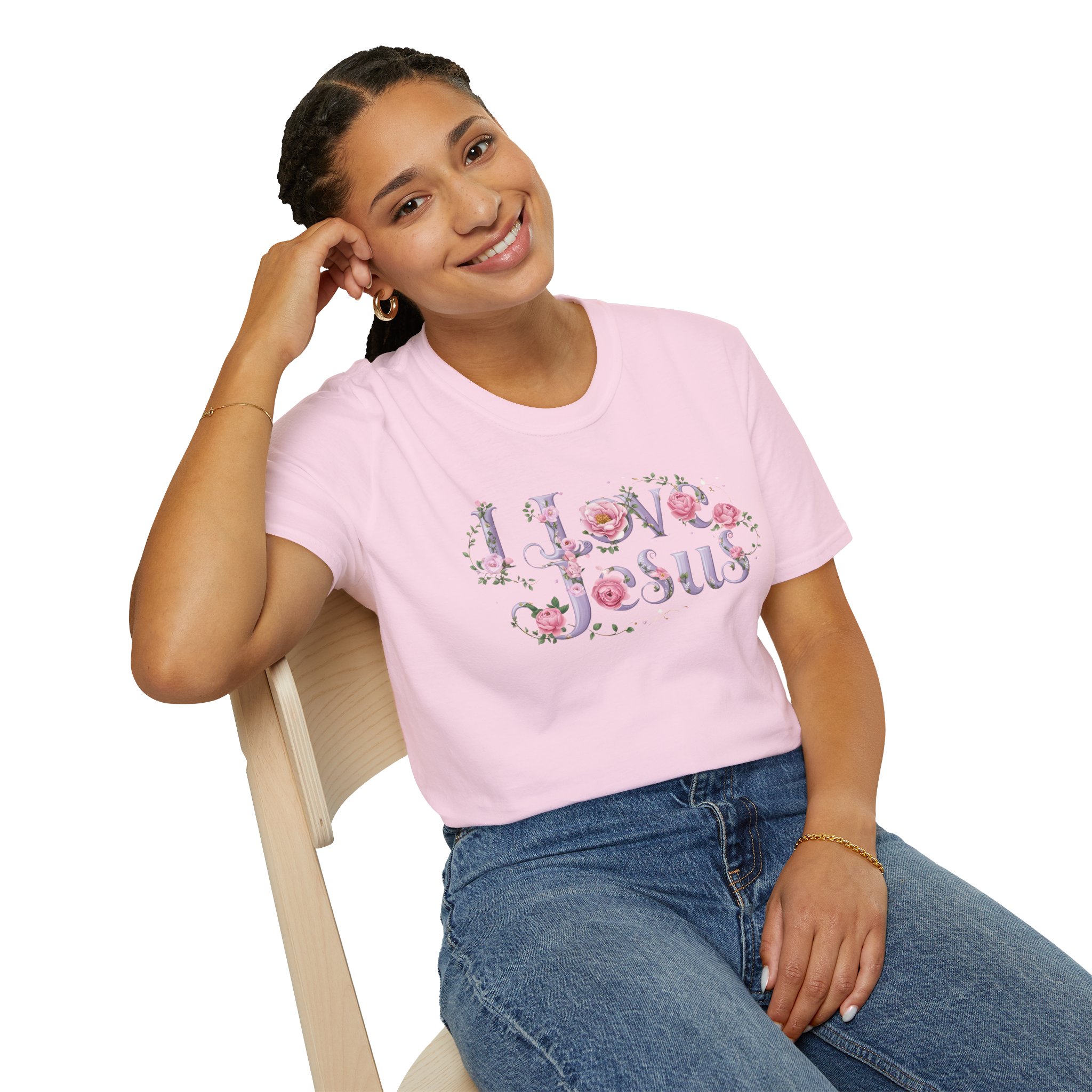Floral 'I Love Jesus' T-Shirt - Feminine Christian Top - Soft Cotton Tee - Image 78