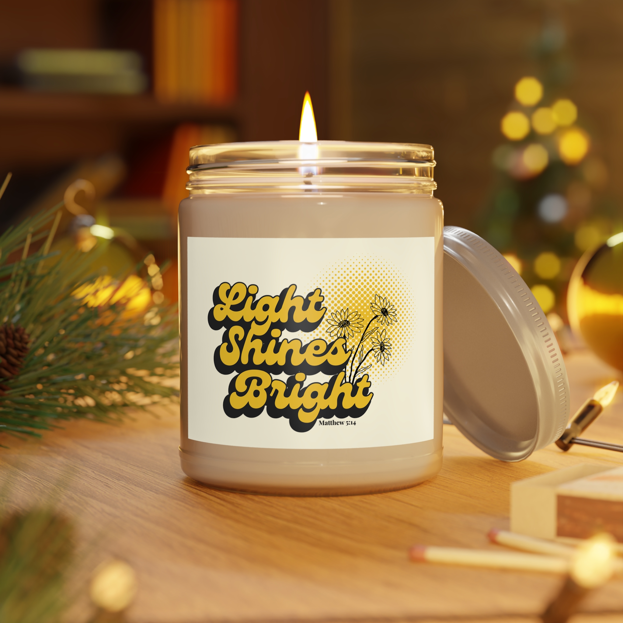 Light Shines Bright, Scented Candle - Matthew 5:14, Christian Home Decor
