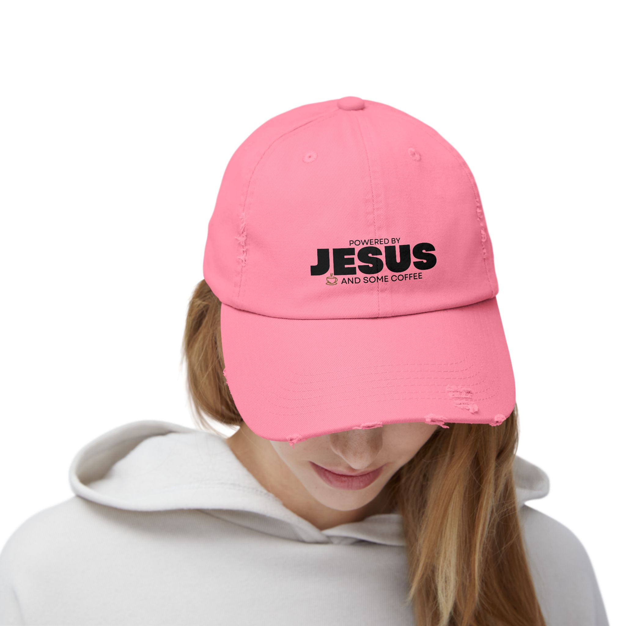Powered by Jesus - Distressed Hat - Christian Apparel, Fun Design - Image 12