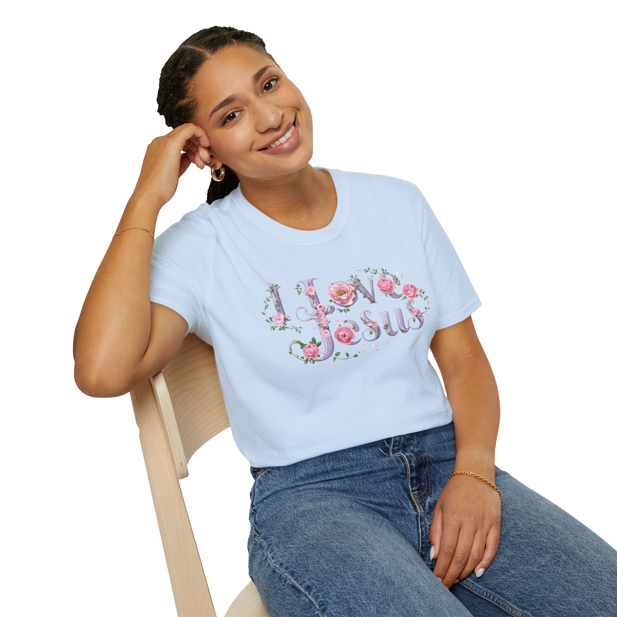 Floral 'I Love Jesus' T-Shirt - Feminine Christian Top - Soft Cotton Tee - Image 72