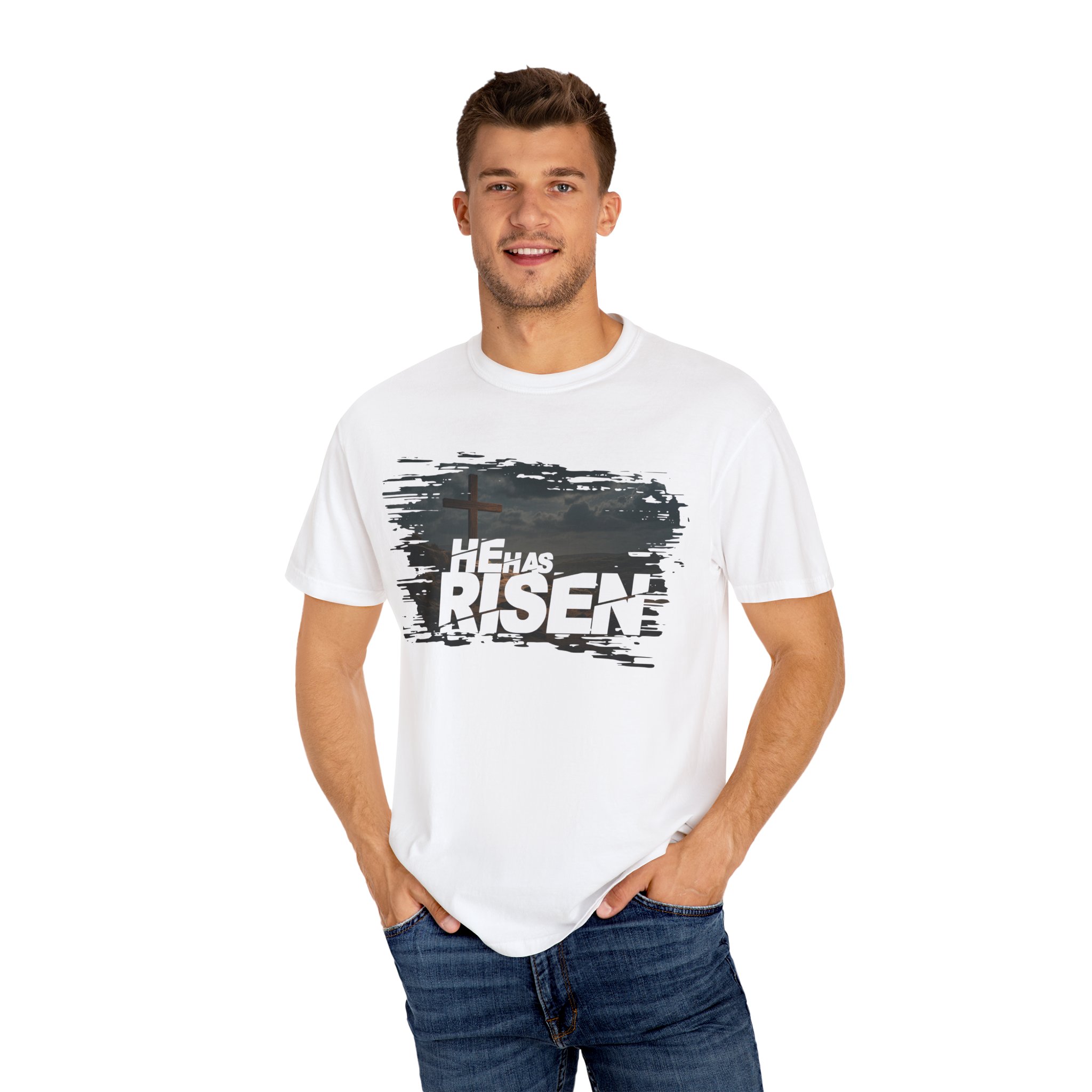 He Has Risen Matthew 28:6 v2 - Inspirational Unisex Christian T-Shirt by Love316 - Image 4