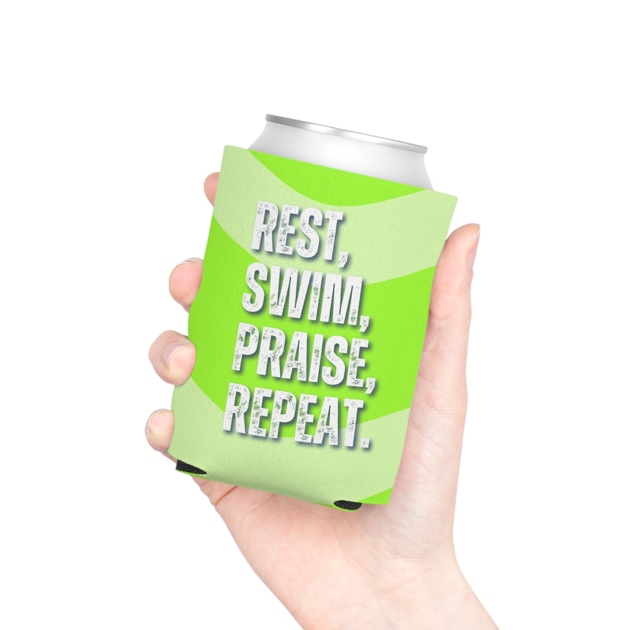 Can Cooler - 'Rest, Swim, Praise, Repeat' Design, Perfect for Summer Drinks - Image 5