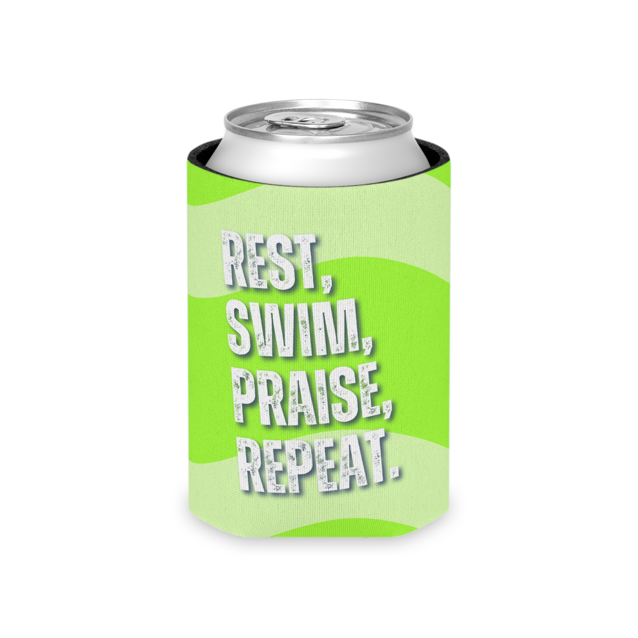 Can Cooler - 'Rest, Swim, Praise, Repeat' Design, Perfect for Summer Drinks - Image 4
