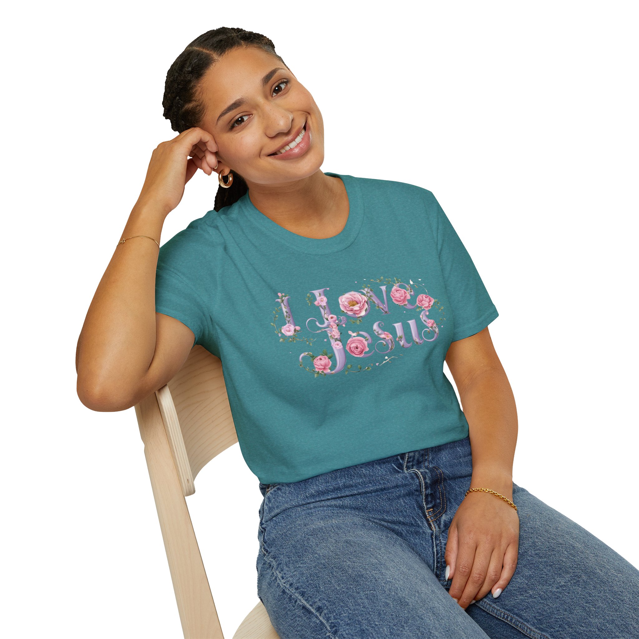 Floral 'I Love Jesus' T-Shirt - Feminine Christian Top - Soft Cotton Tee - Image 48