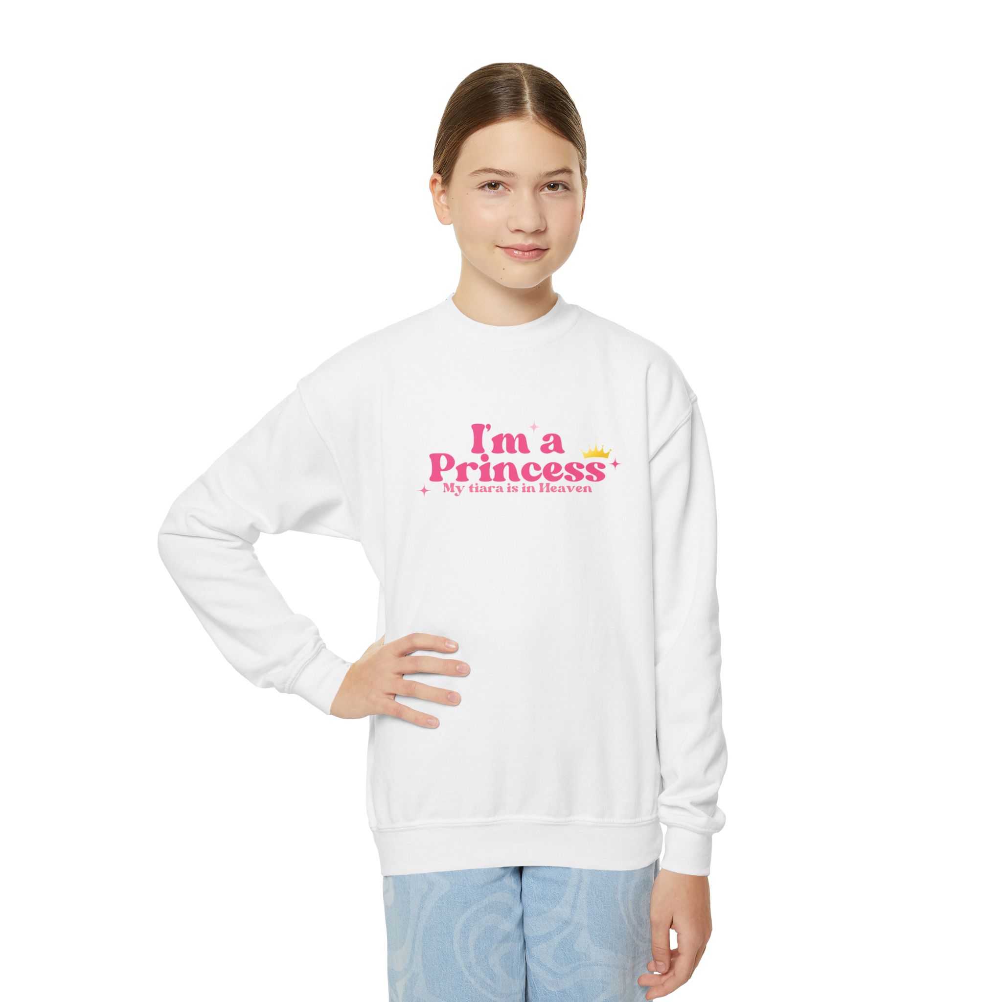 I Am a Princess – My Tiara Is in Heaven - Youth Crewneck Sweatshirt - Image 7