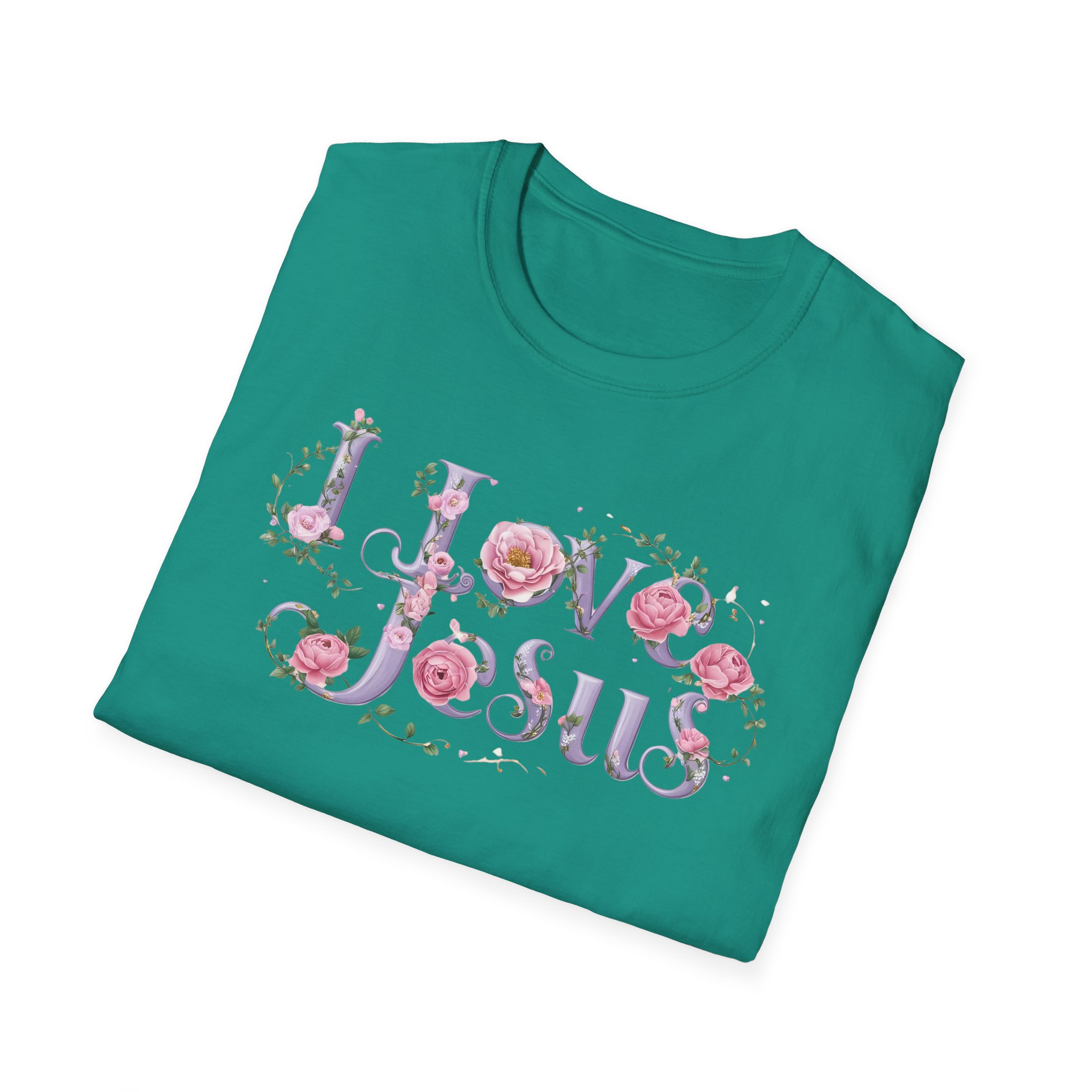 Floral 'I Love Jesus' T-Shirt - Feminine Christian Top - Soft Cotton Tee - Image 59