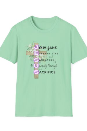 Feminine Jesus Acrostic T-Shirt - Floral Cross Christian Tee - John 3:1