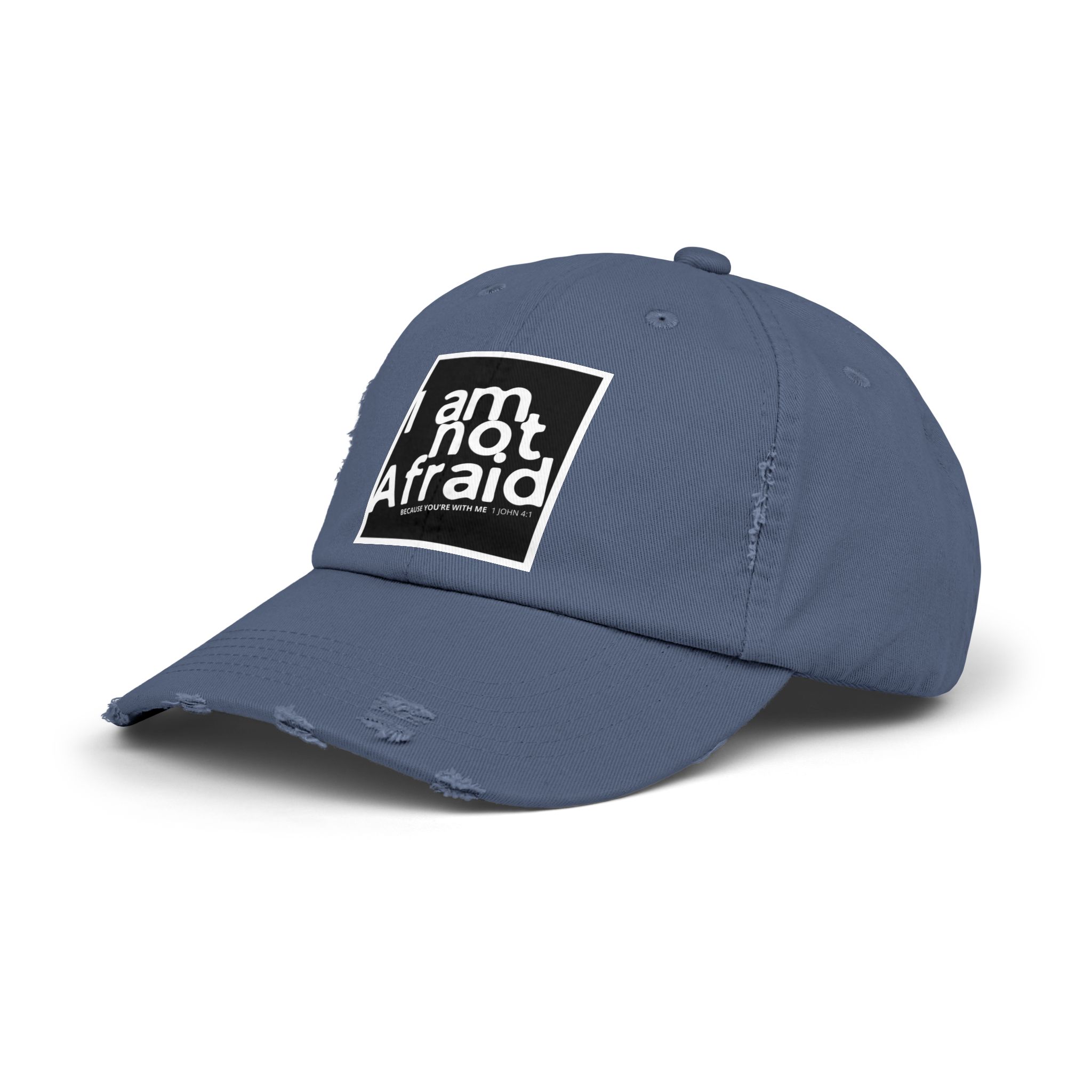 I’m Not Afraid, Distressed Hat - 1 John 4:1, Christian Apparel - Image 18