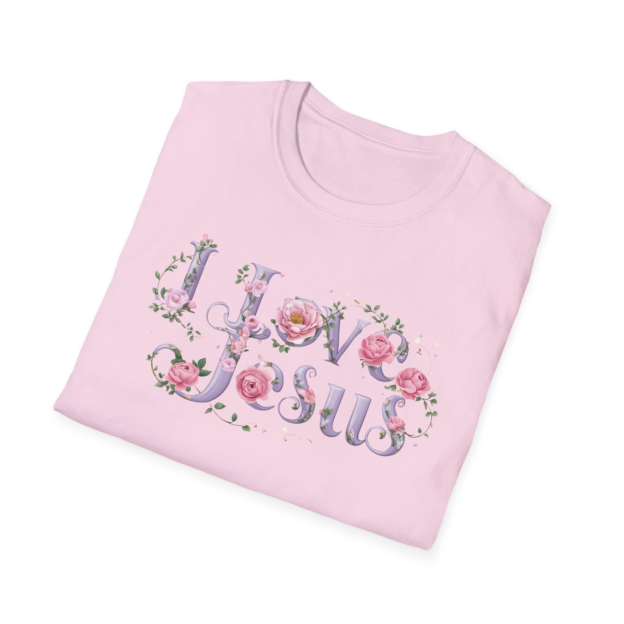 Floral 'I Love Jesus' T-Shirt - Feminine Christian Top - Soft Cotton Tee - Image 77