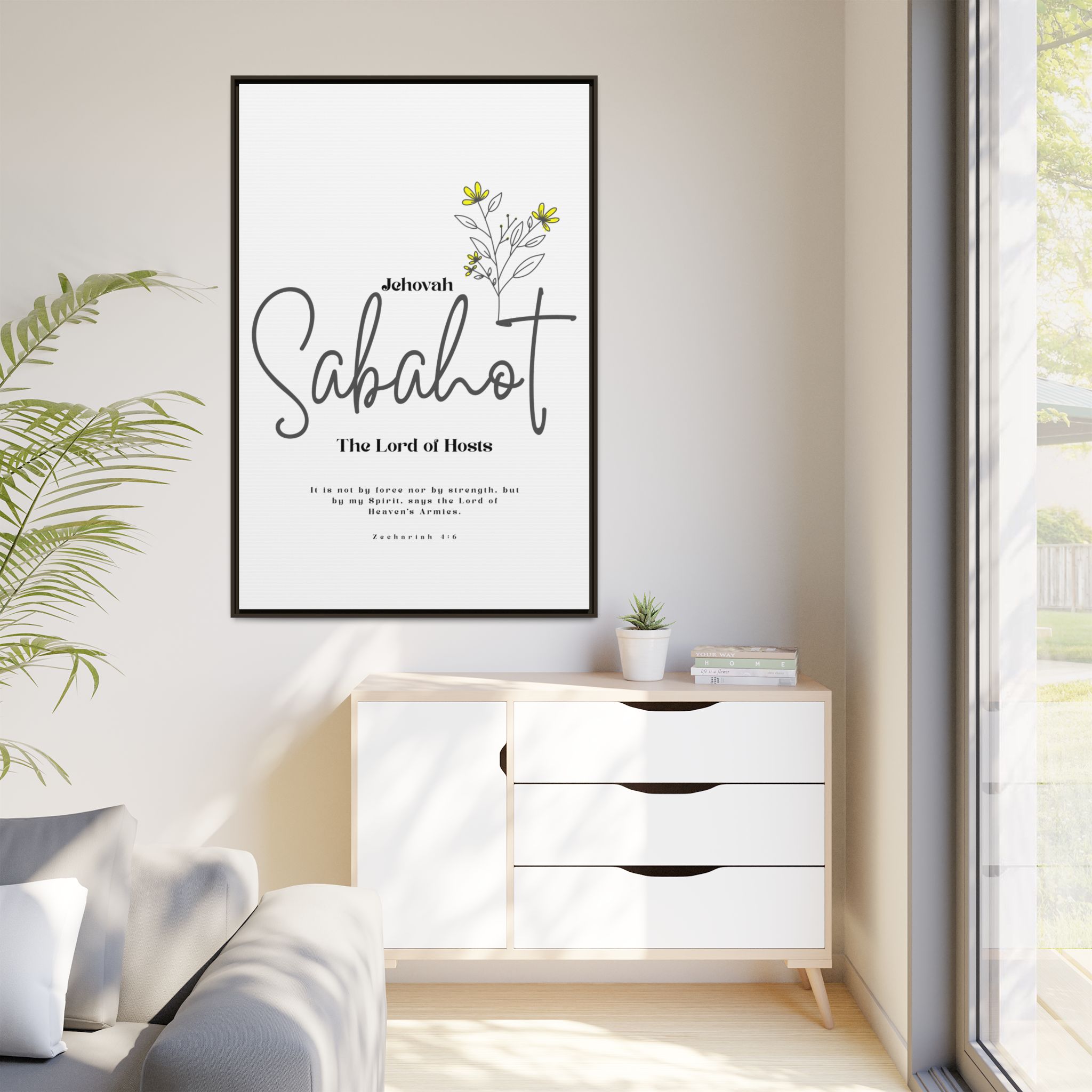 Jehovah Sabaoth Framed Canvas – The Lord of Hosts Minimalist Floral Scripture Art - Image 55