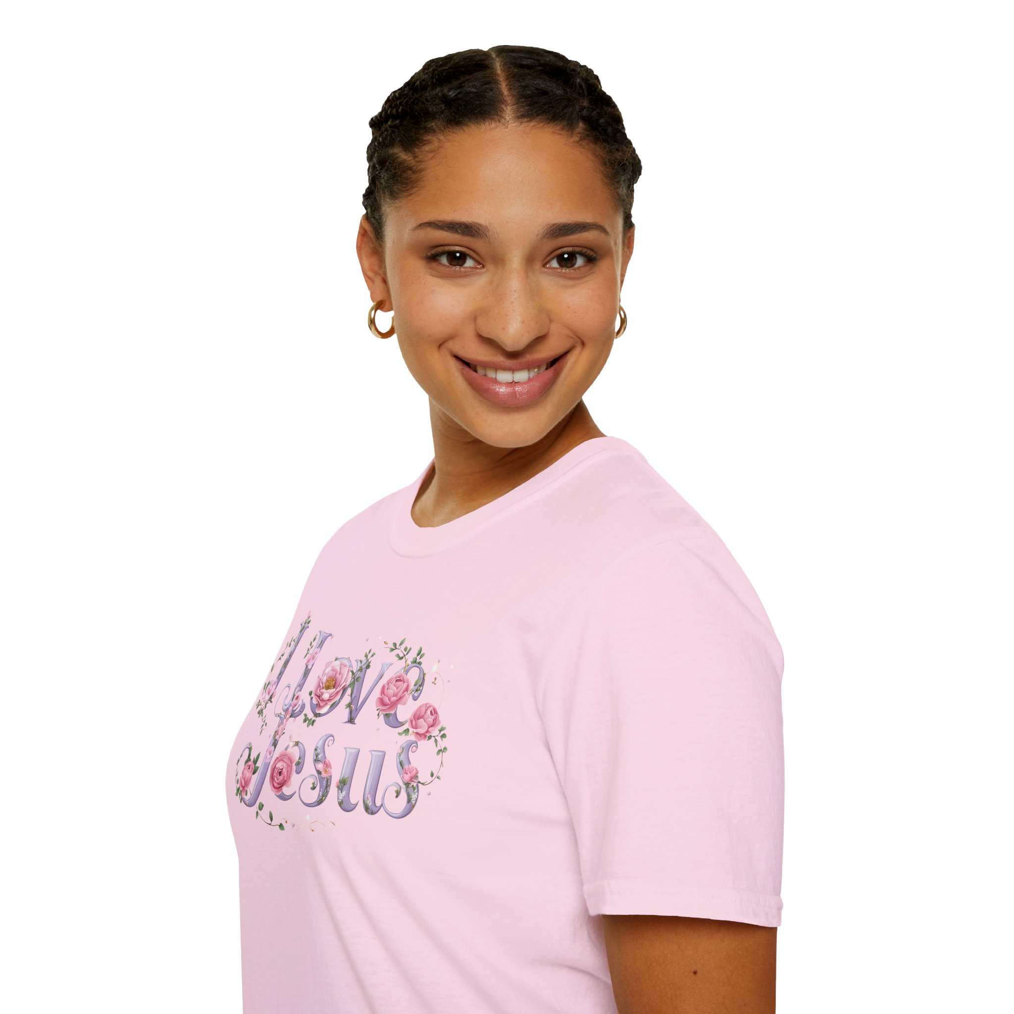 Floral 'I Love Jesus' T-Shirt - Feminine Christian Top - Soft Cotton Tee - Image 79