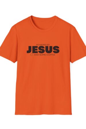 Unisex Softstyle Tee: Powered by Jesus and Some Coffee – Fun & Inspirational Design