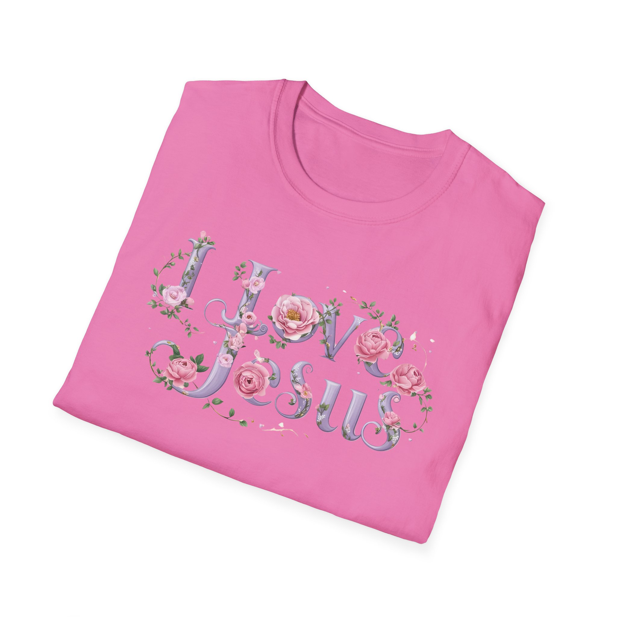 Floral 'I Love Jesus' T-Shirt - Feminine Christian Top - Soft Cotton Tee - Image 83