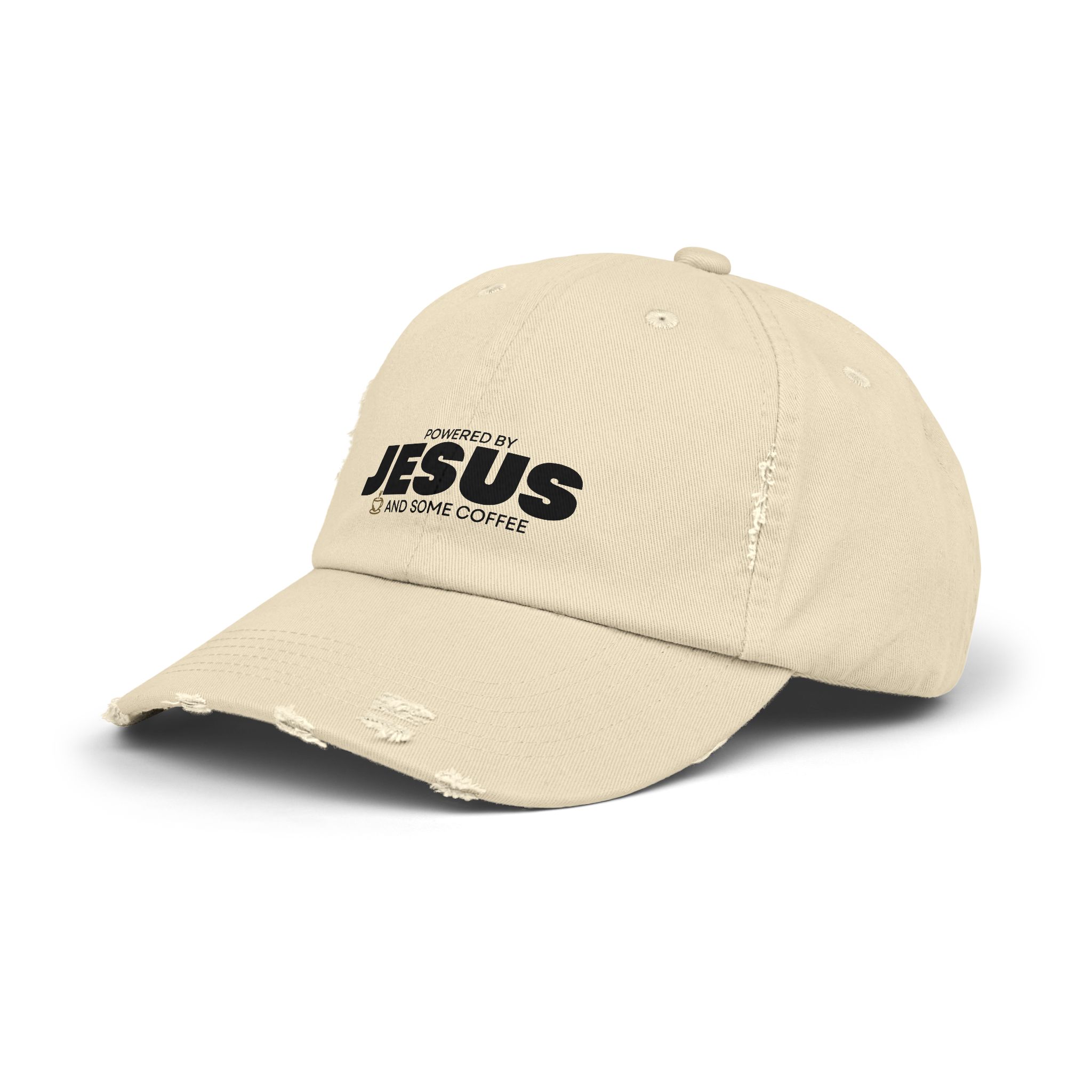 Powered by Jesus - Distressed Hat - Christian Apparel, Fun Design - Image 2