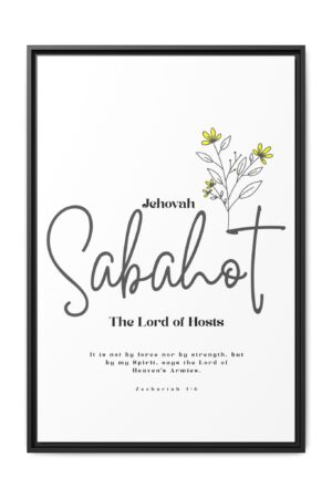 Jehovah Sabaoth Framed Canvas – The Lord of Hosts Minimalist Floral Scripture Art