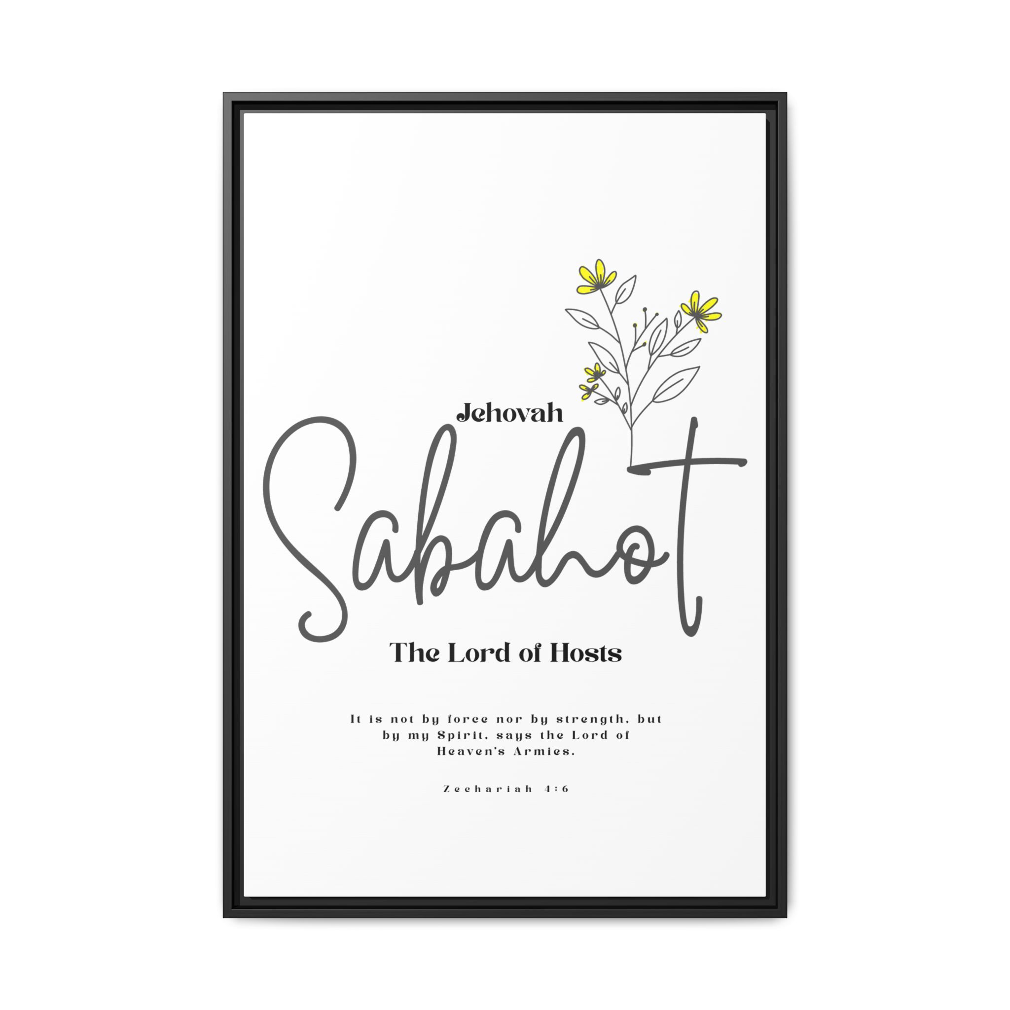 Jehovah Sabaoth Framed Canvas – The Lord of Hosts Minimalist Floral Scripture Art
