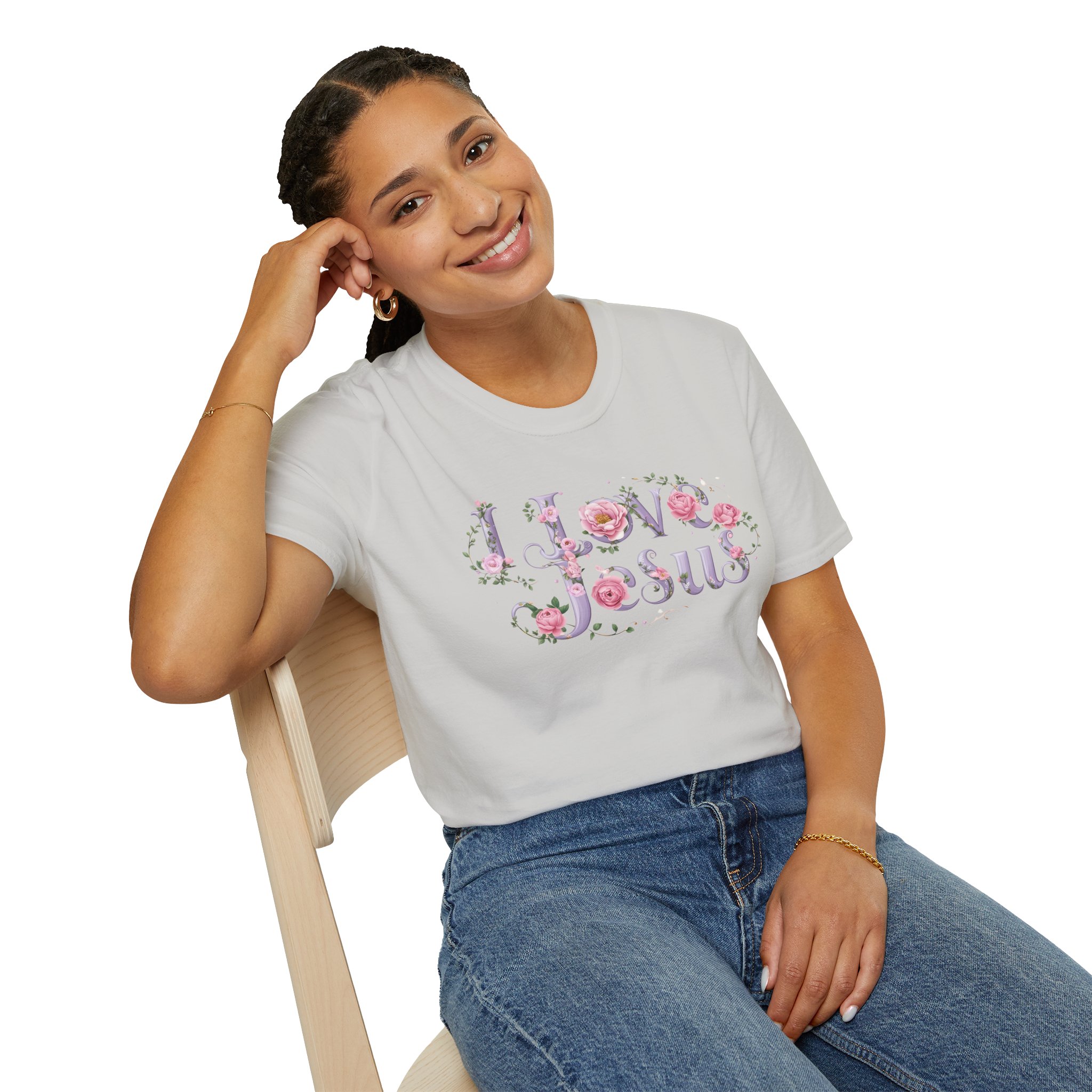 Floral 'I Love Jesus' T-Shirt - Feminine Christian Top - Soft Cotton Tee - Image 23