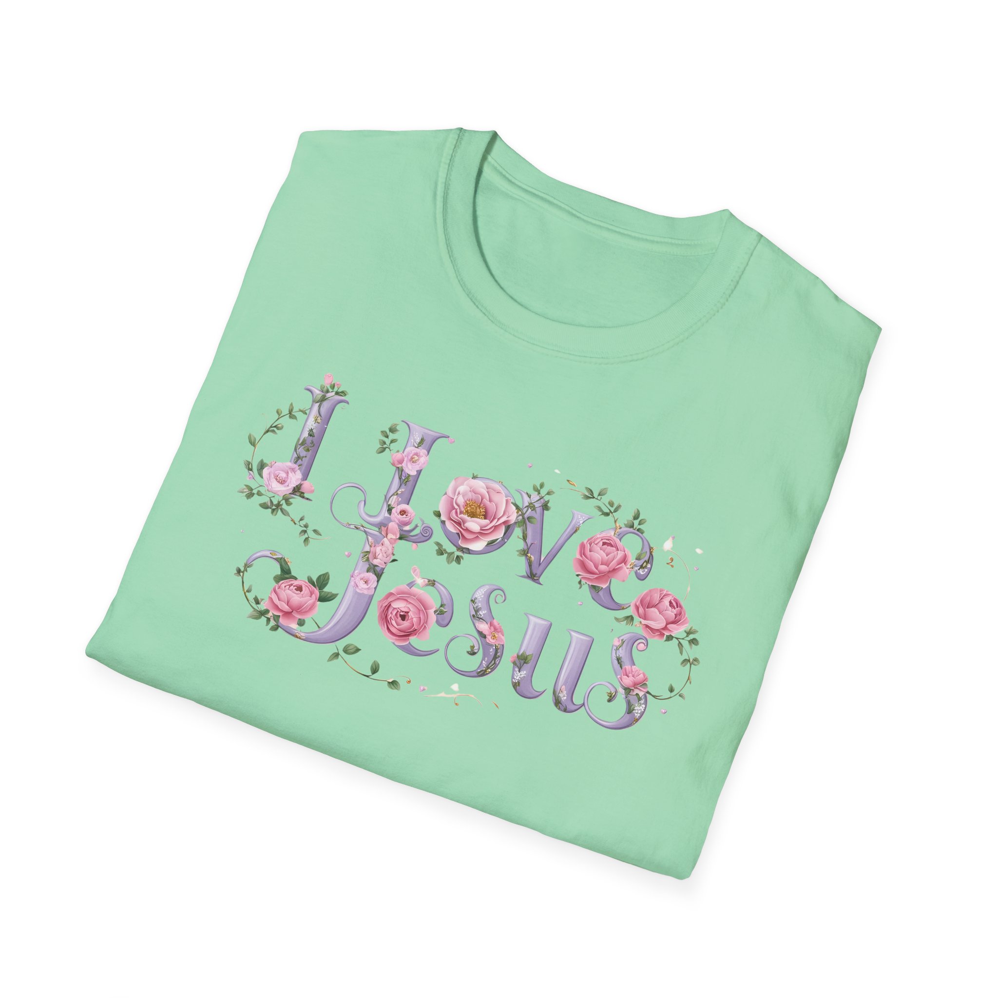 Floral 'I Love Jesus' T-Shirt - Feminine Christian Top - Soft Cotton Tee - Image 43