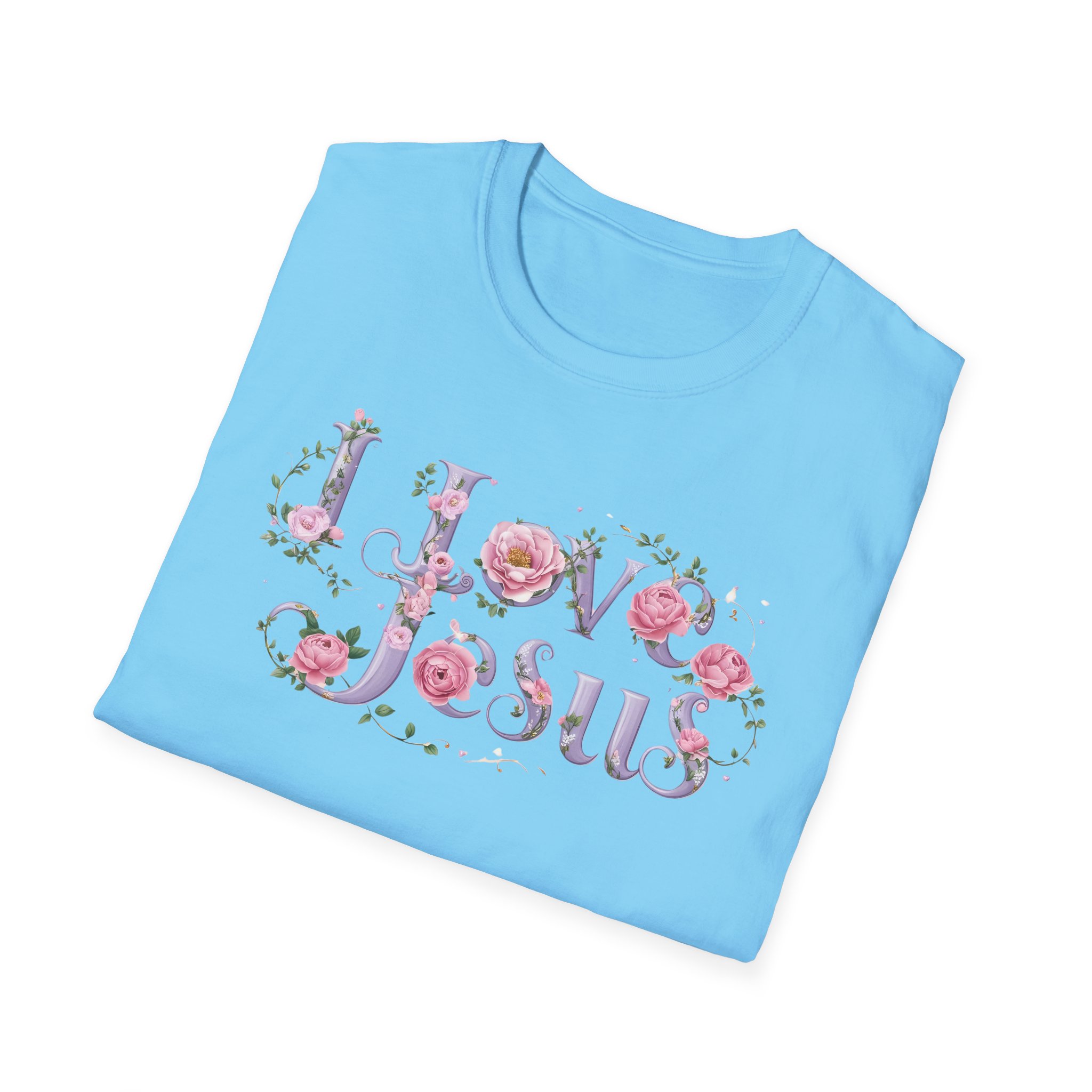 Floral 'I Love Jesus' T-Shirt - Feminine Christian Top - Soft Cotton Tee - Image 65