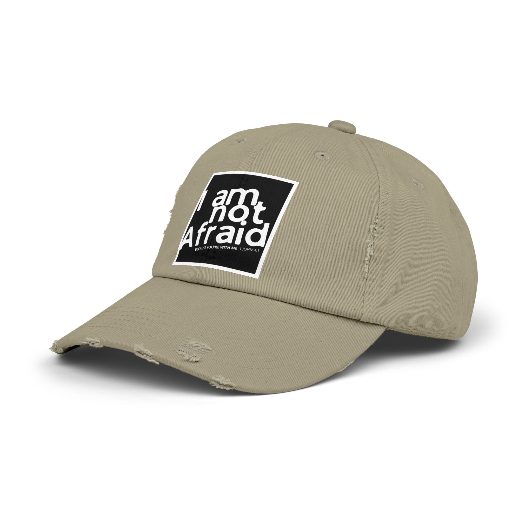 I’m Not Afraid, Distressed Hat - 1 John 4:1, Christian Apparel - Image 14