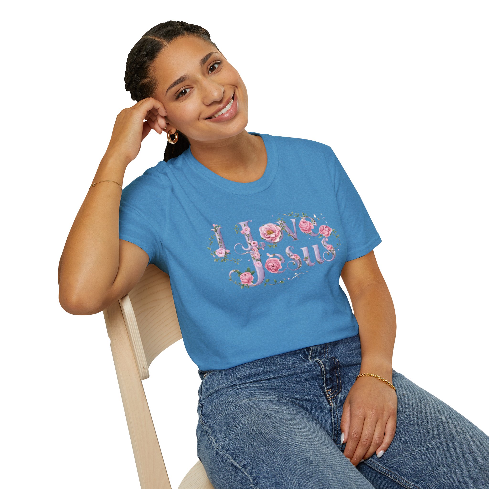 Floral 'I Love Jesus' T-Shirt - Feminine Christian Top - Soft Cotton Tee - Image 54