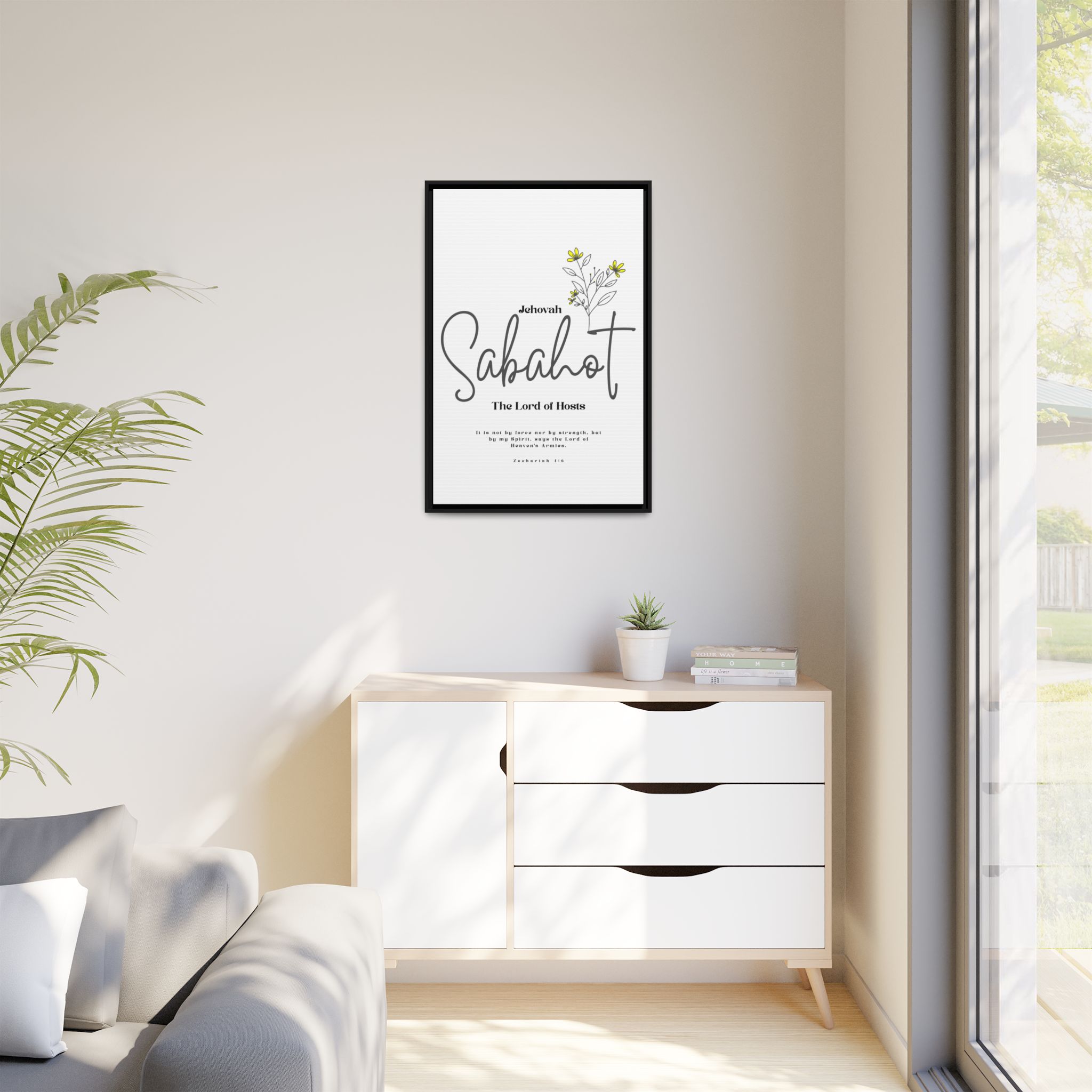 Jehovah Sabaoth Framed Canvas – The Lord of Hosts Minimalist Floral Scripture Art - Image 3