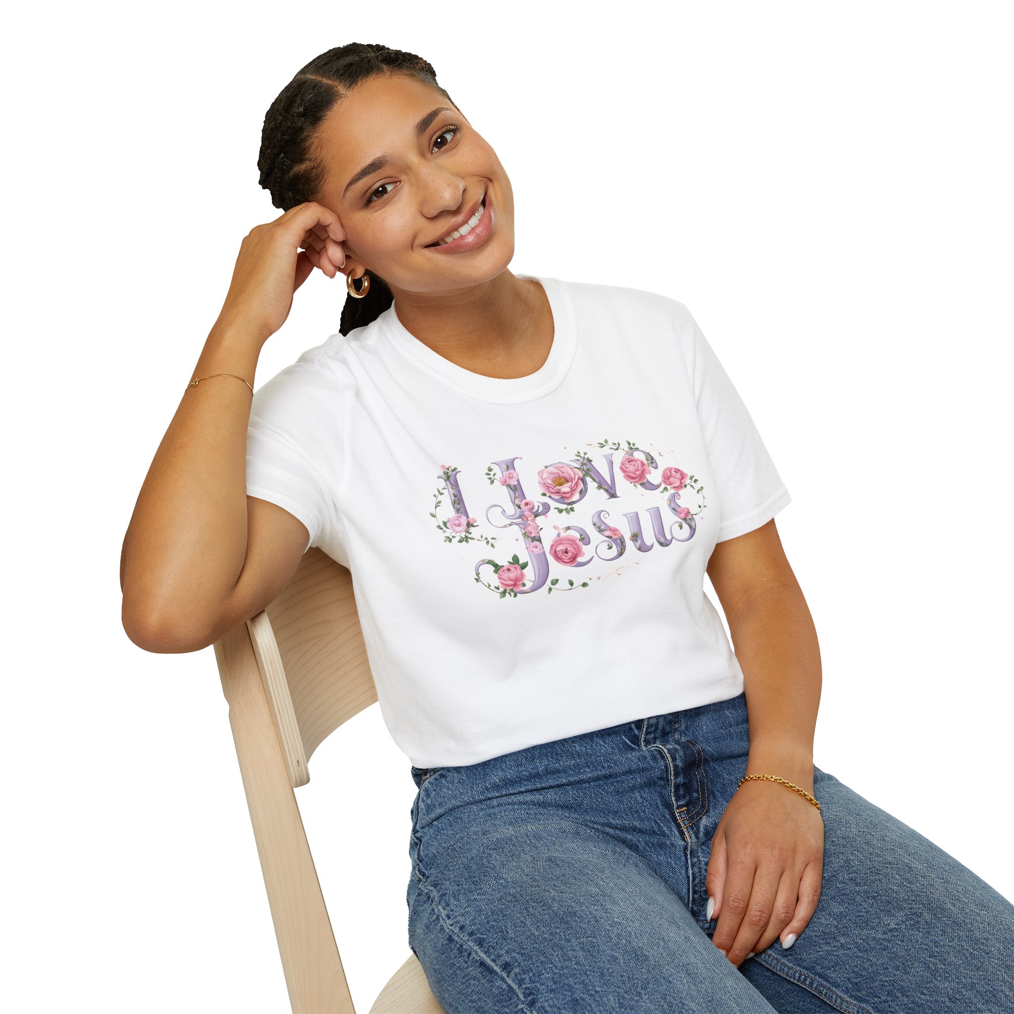 Floral 'I Love Jesus' T-Shirt - Feminine Christian Top - Soft Cotton Tee - Image 14