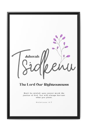 Jehovah Tsidkenu Framed Canvas – The Lord Our Righteousness Minimalist Floral Scripture Art