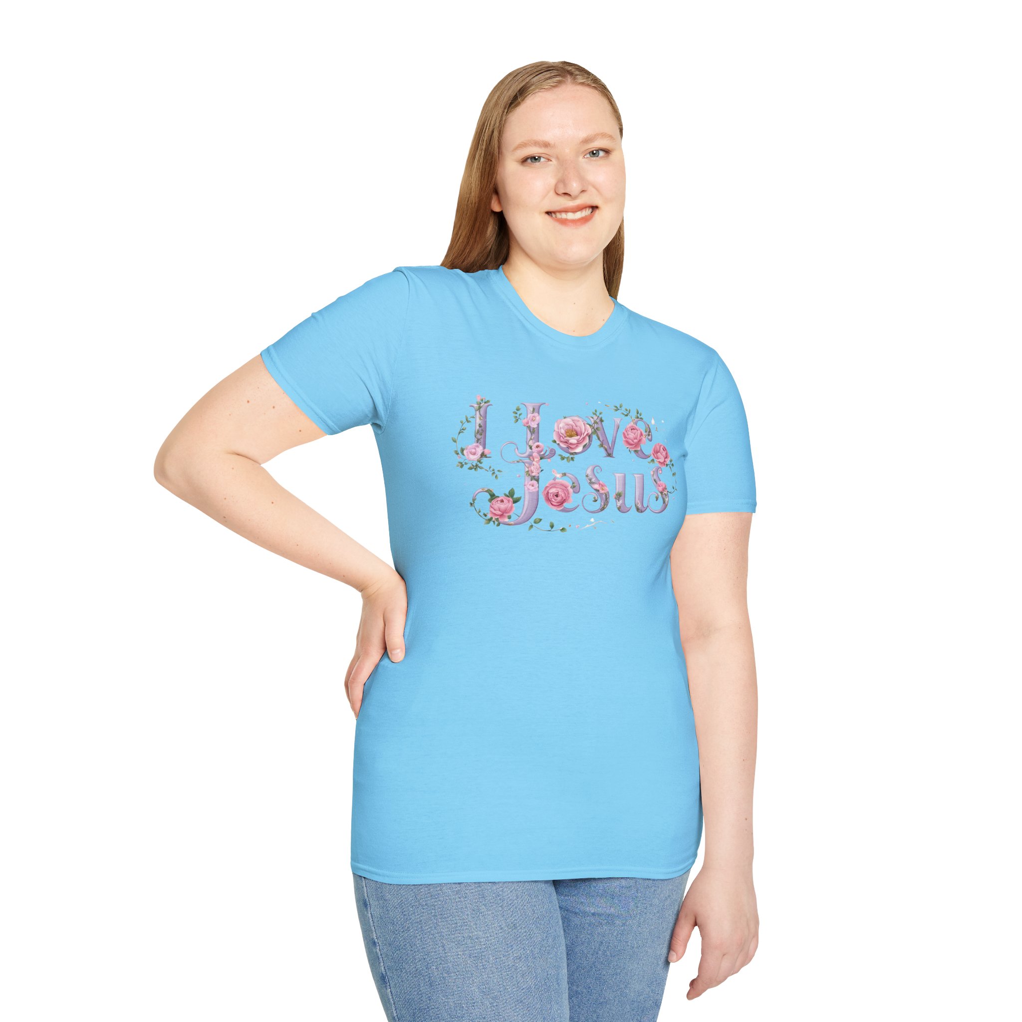 Floral 'I Love Jesus' T-Shirt - Feminine Christian Top - Soft Cotton Tee - Image 67
