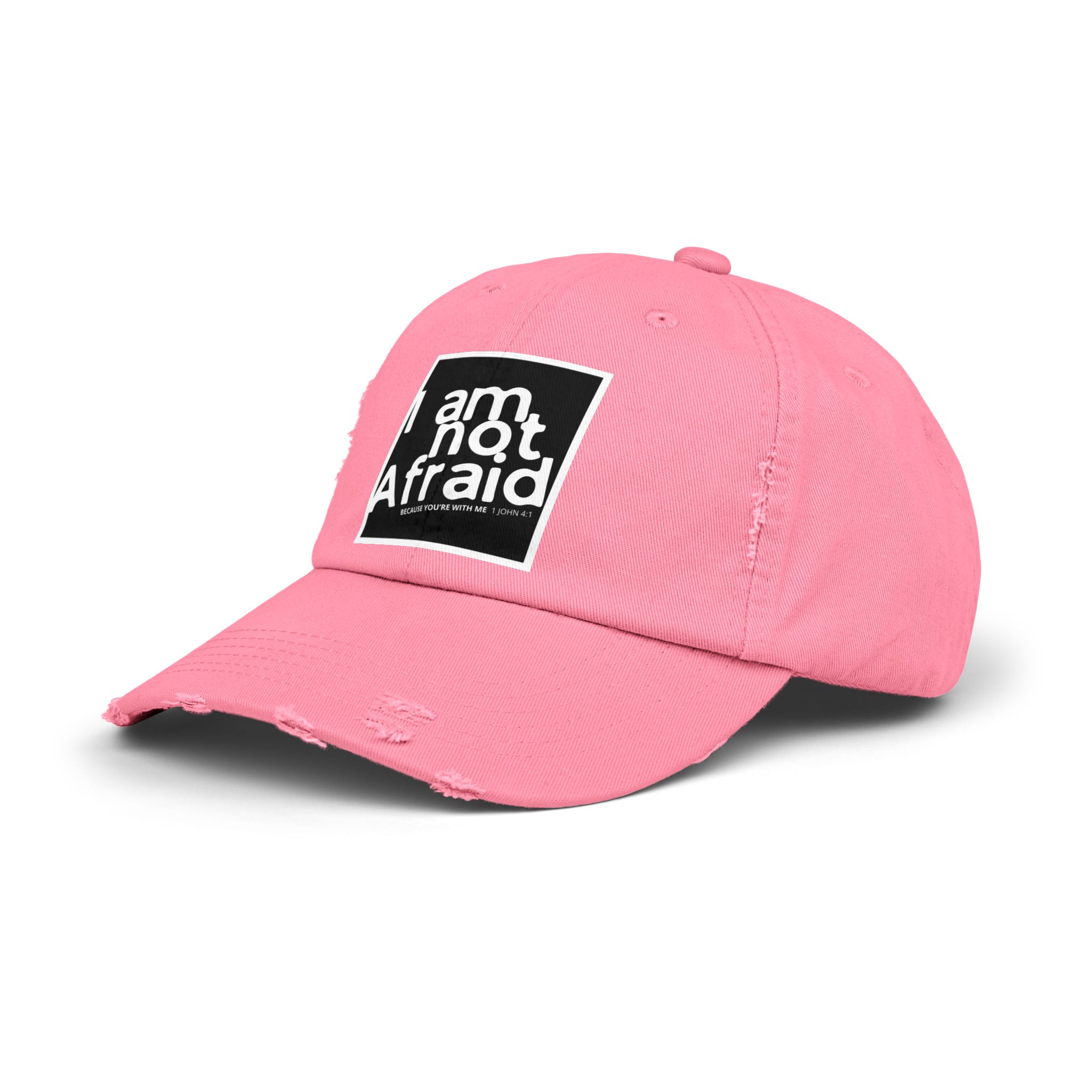 I’m Not Afraid, Distressed Hat - 1 John 4:1, Christian Apparel - Image 26