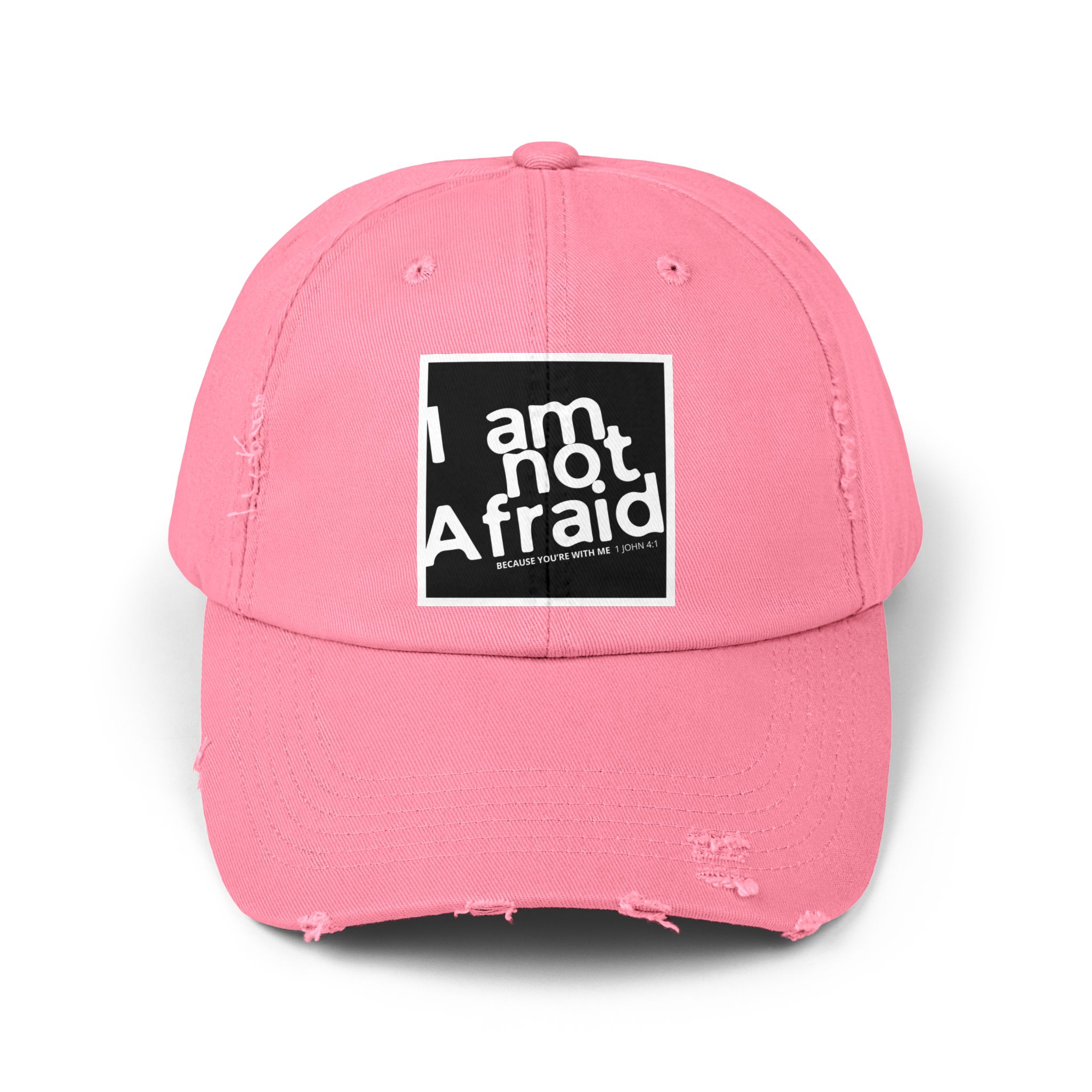 I’m Not Afraid, Distressed Hat - 1 John 4:1, Christian Apparel - Image 25