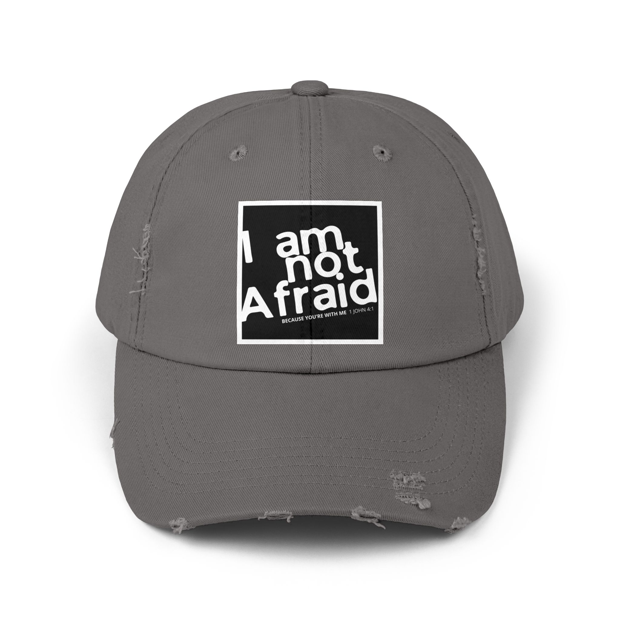 I’m Not Afraid, Distressed Hat - 1 John 4:1, Christian Apparel - Image 21