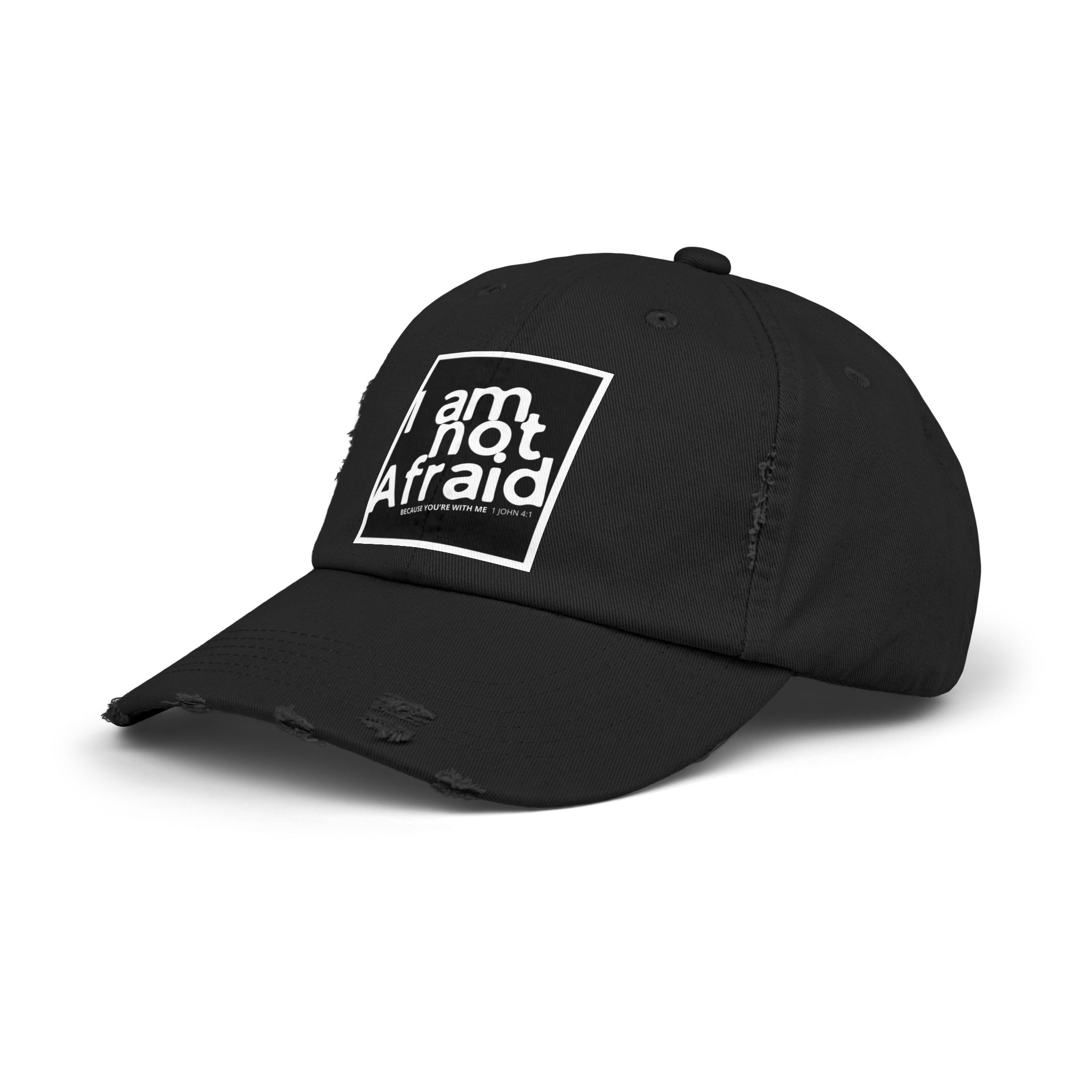 I’m Not Afraid, Distressed Hat - 1 John 4:1, Christian Apparel - Image 6