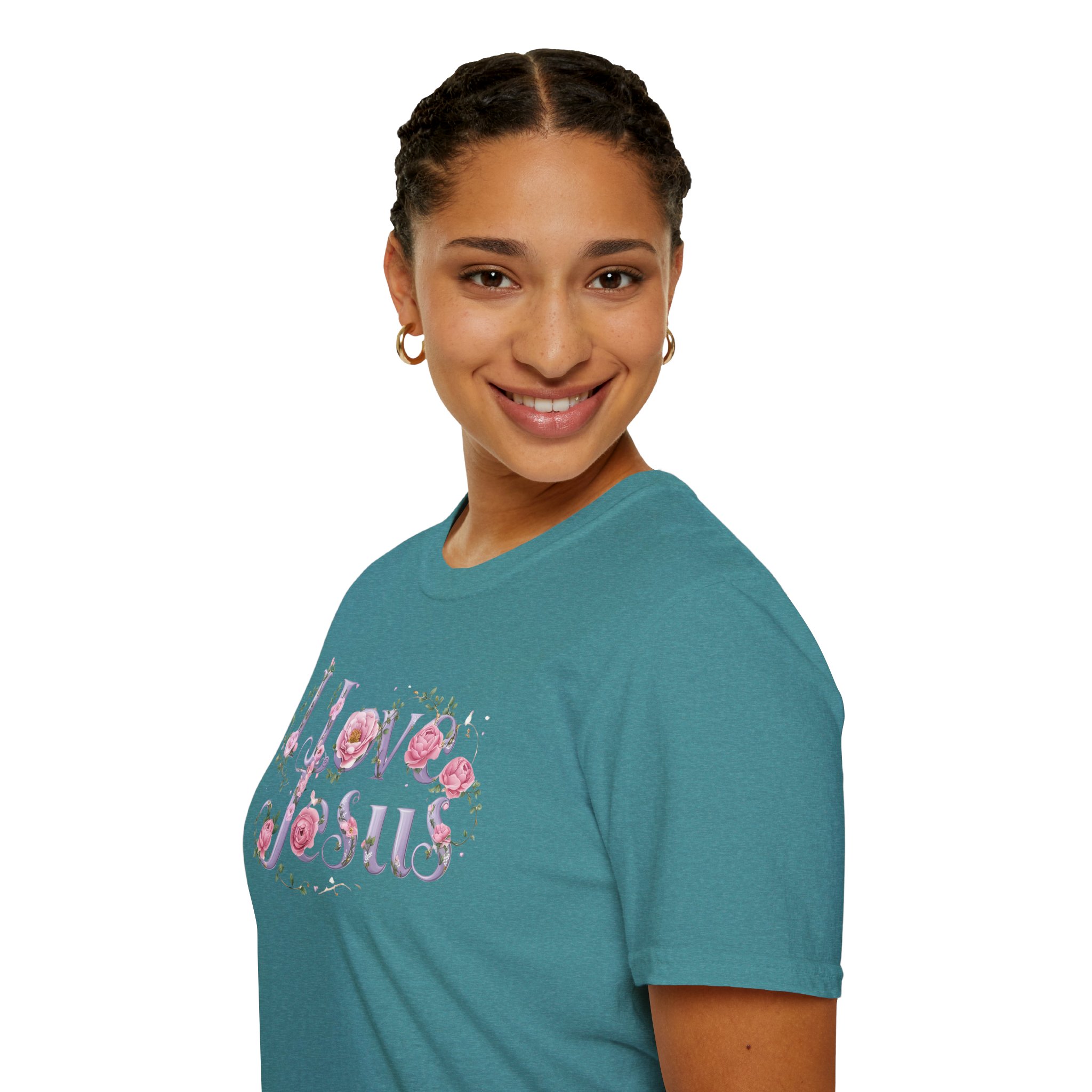 Floral 'I Love Jesus' T-Shirt - Feminine Christian Top - Soft Cotton Tee - Image 49