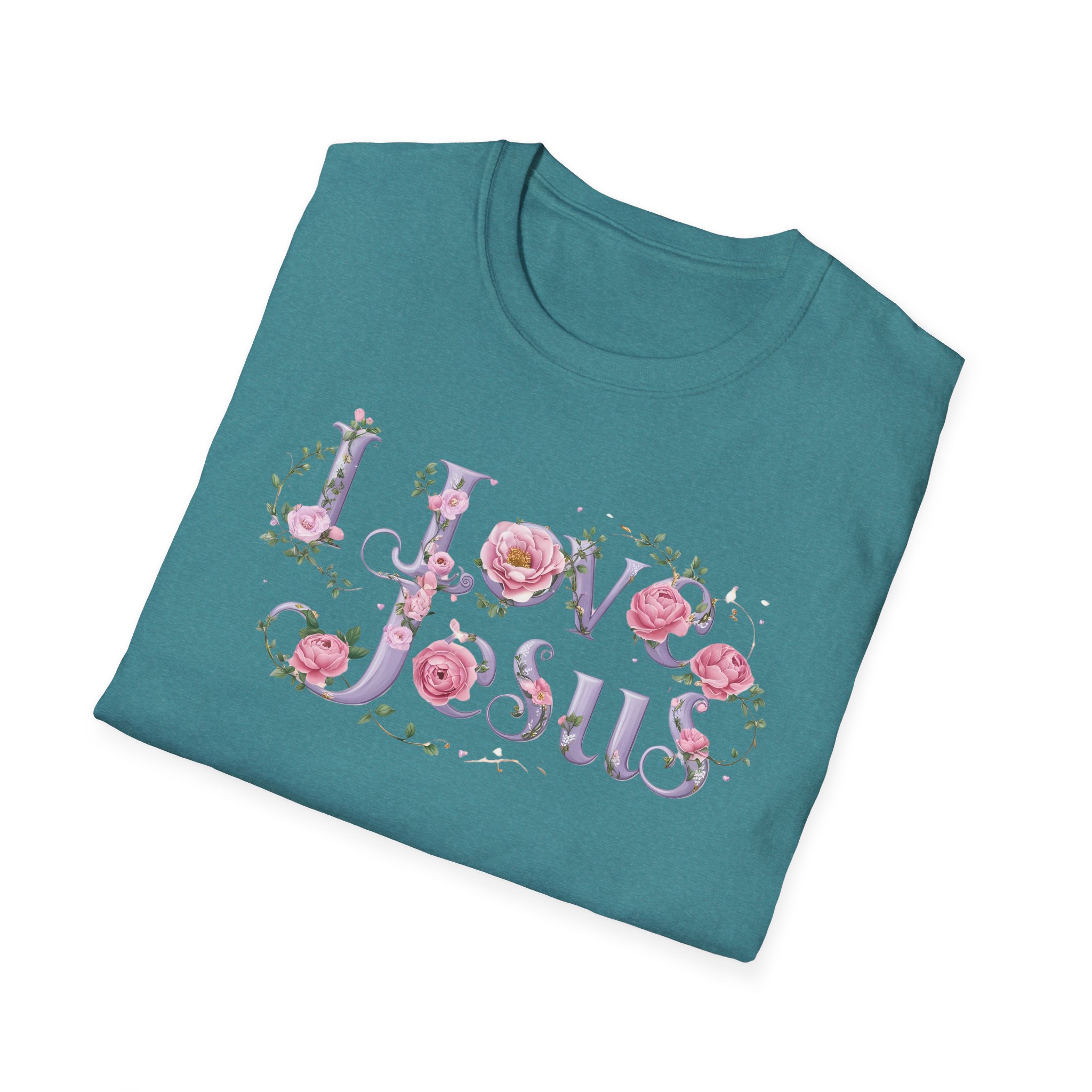 Floral 'I Love Jesus' T-Shirt - Feminine Christian Top - Soft Cotton Tee - Image 47